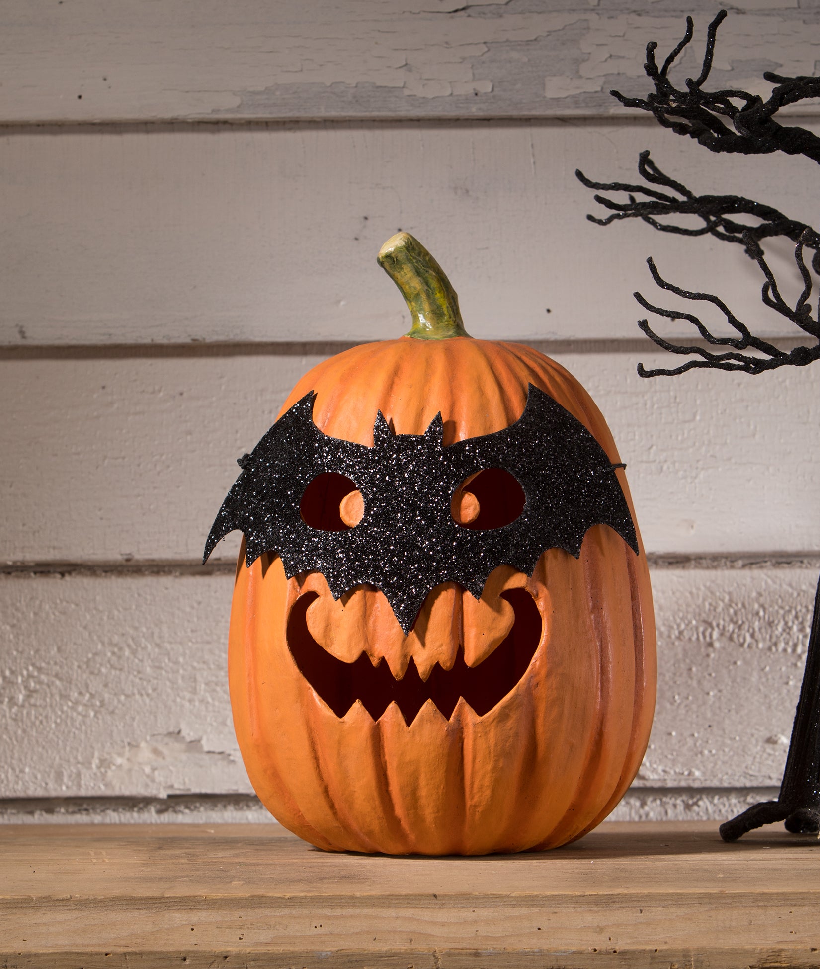 Bethany Lowe Bat Masquerade Pumpkin made from Paper Mache