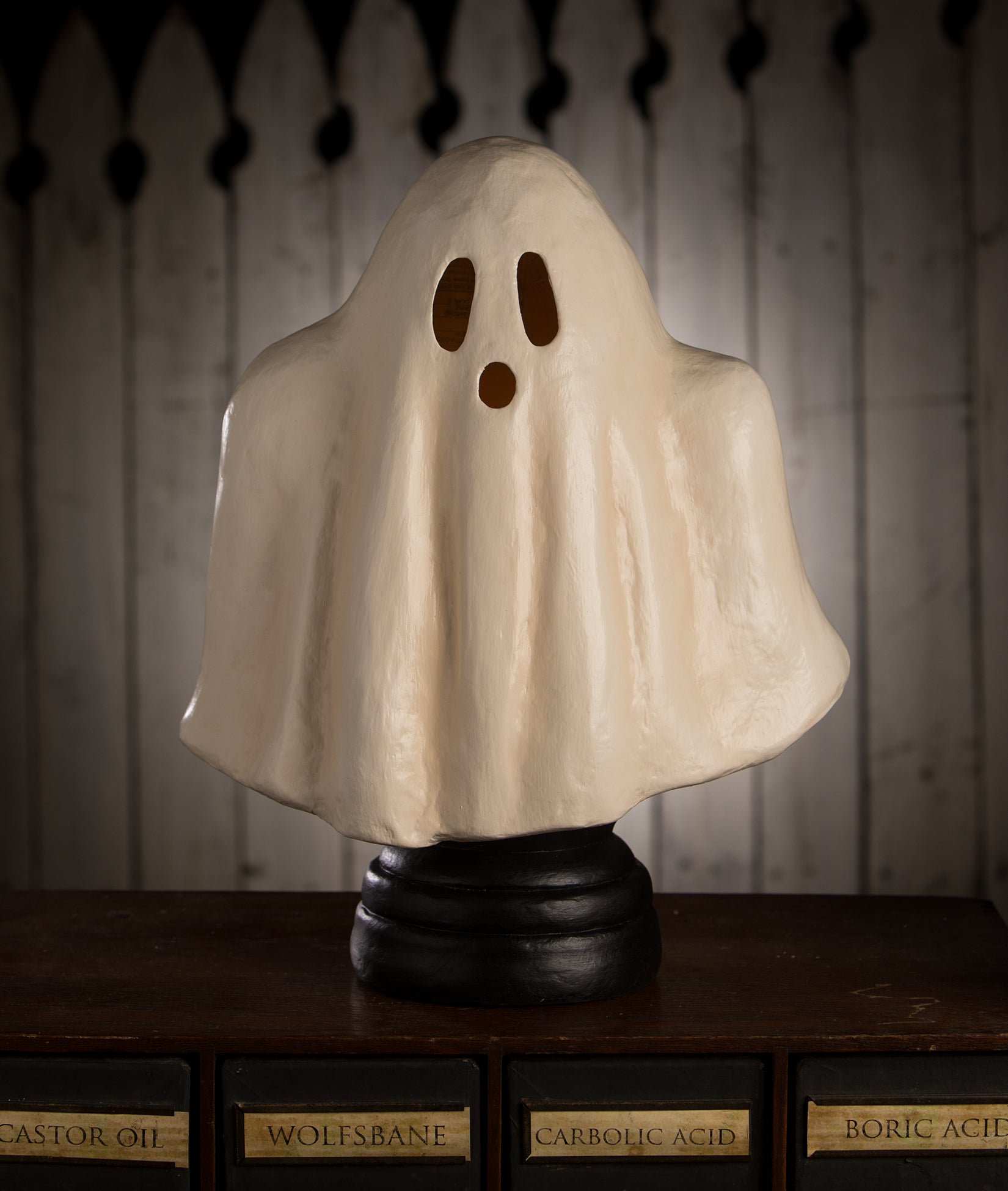 Boo Ghost Lantern shown unlit - from the 2024 Bethany Lowe Halloween Collection
