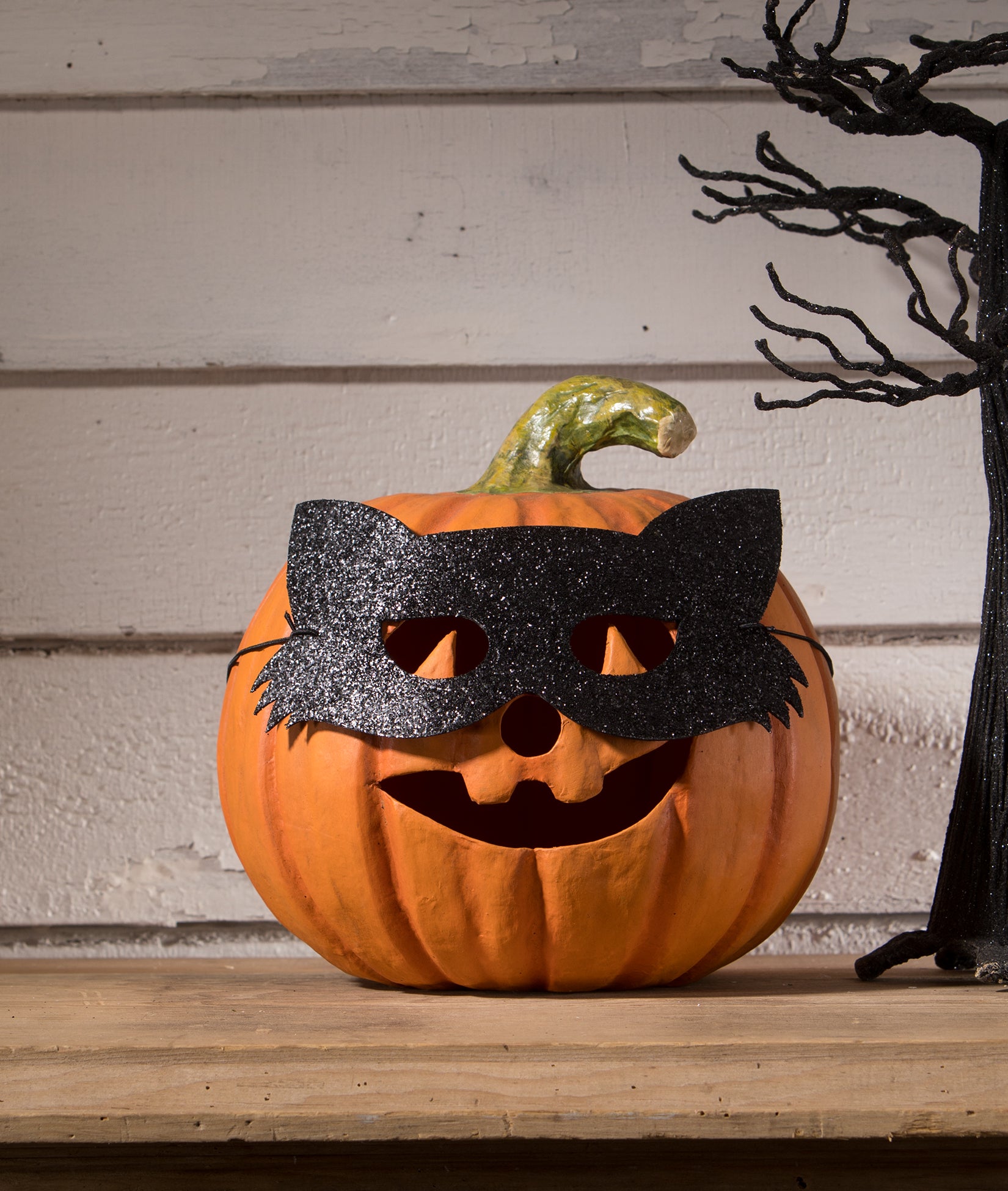 Cat Masquerade Pumpkin made from paper mache