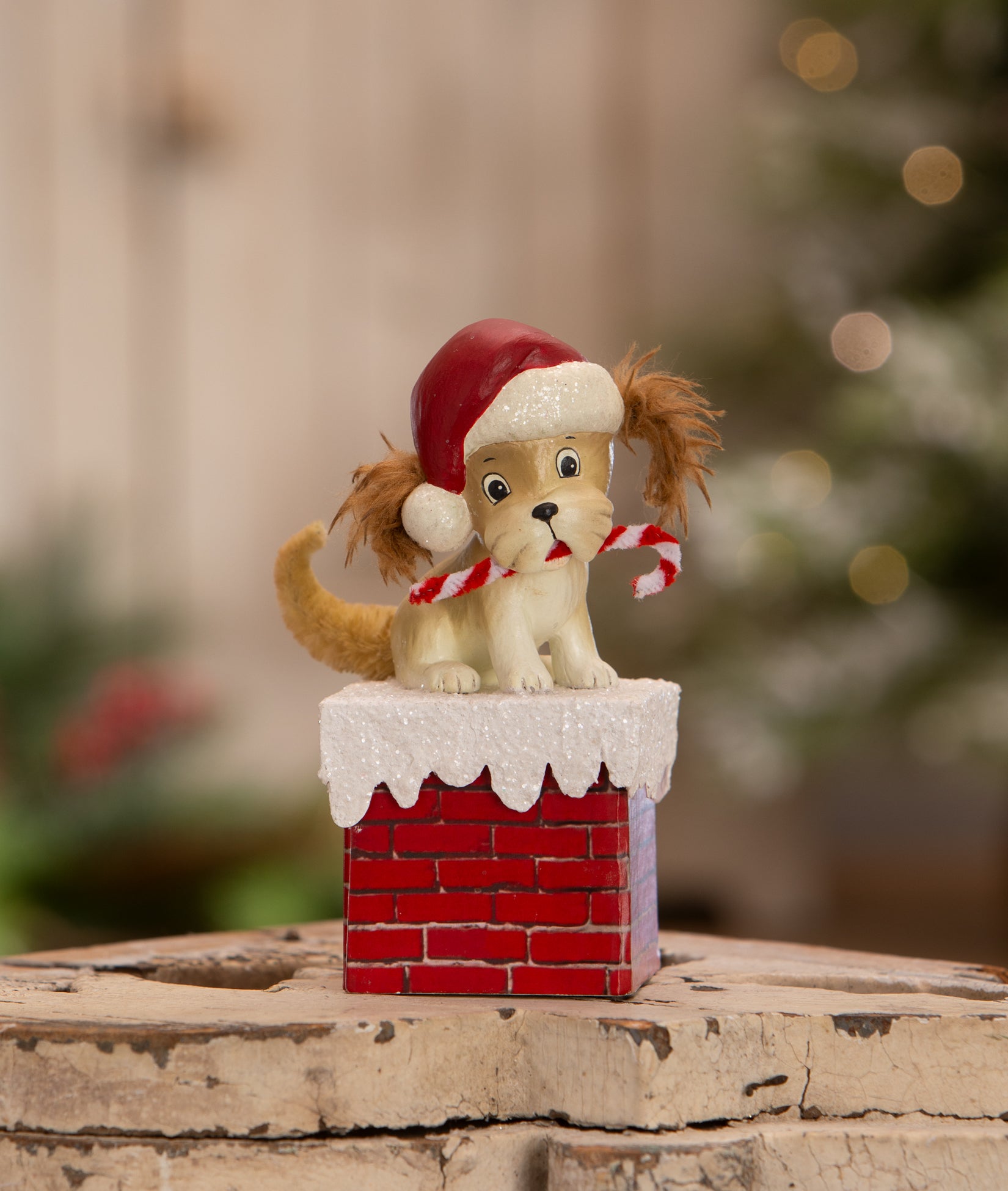 Bethany Lowe Christmas Puppy Dog on Chimney Box