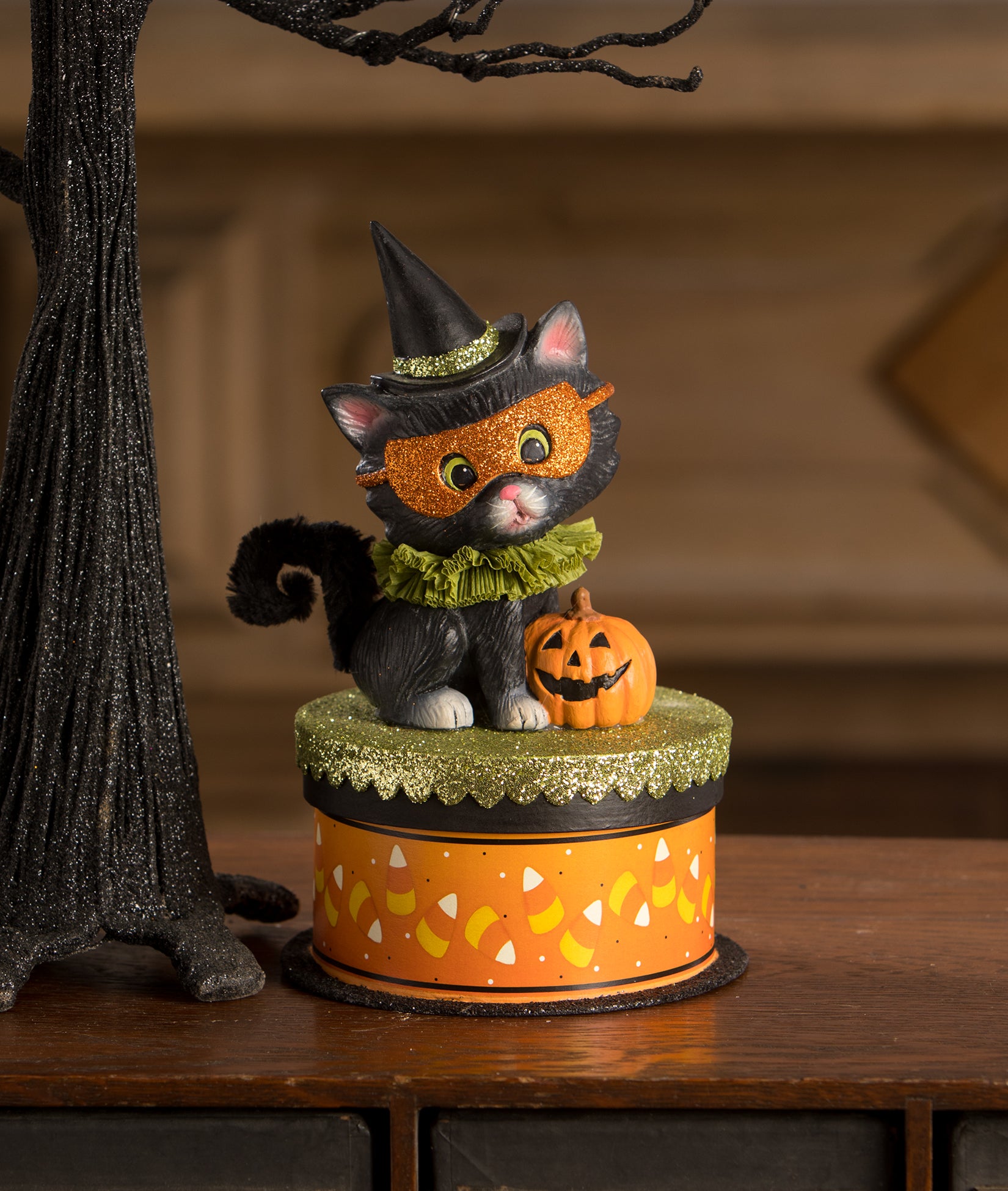 Cute Halloween Decorations - Kitty Binks on Box by Bethany Lowe