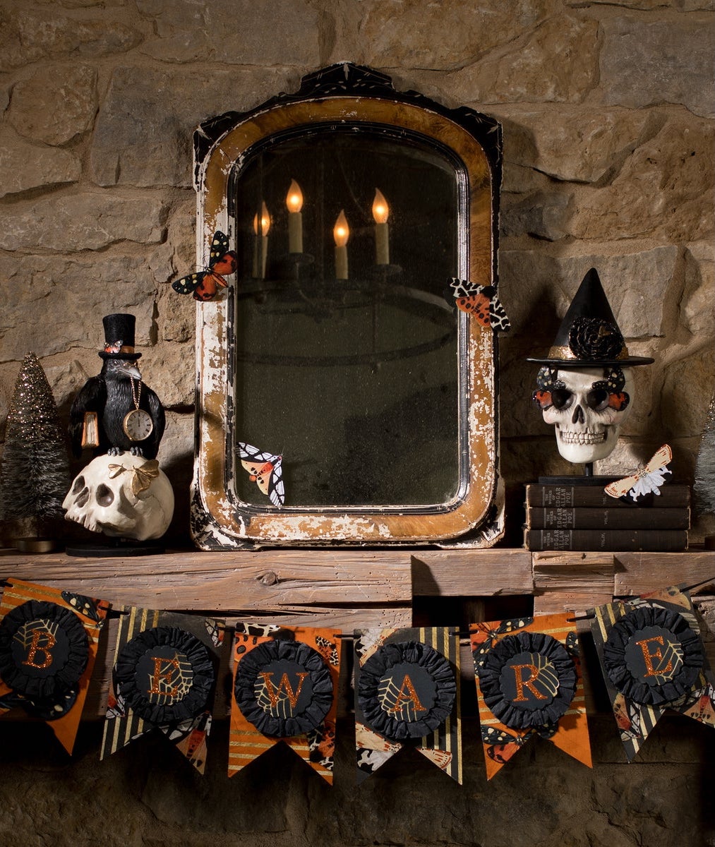 Mantle Decorated for Halloween Eclipse Collection by Bethany Lowe