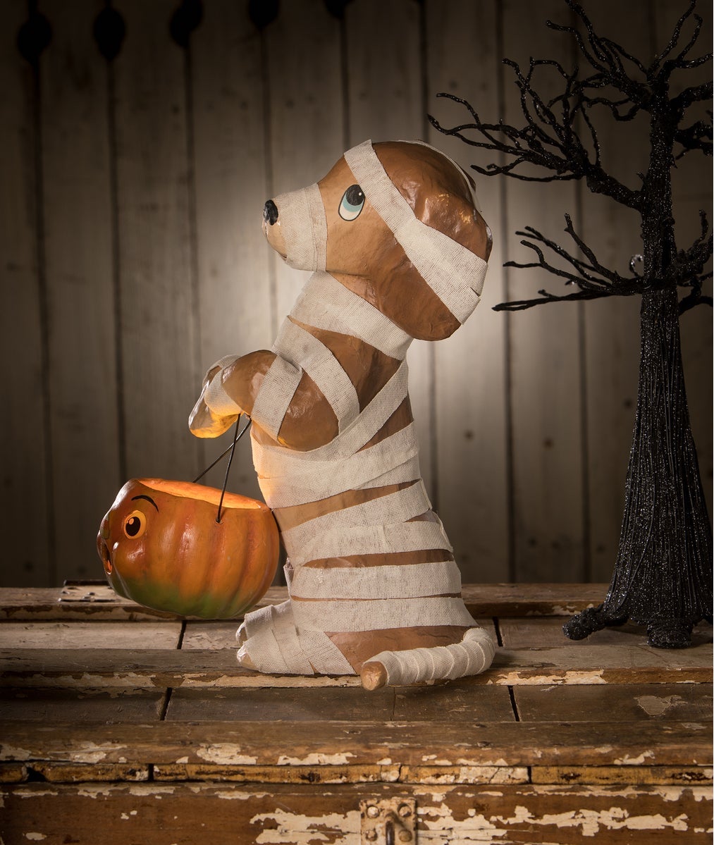 Mummy Puppy Dog Dressed Up in A Mummy Costume, Halloween decorations