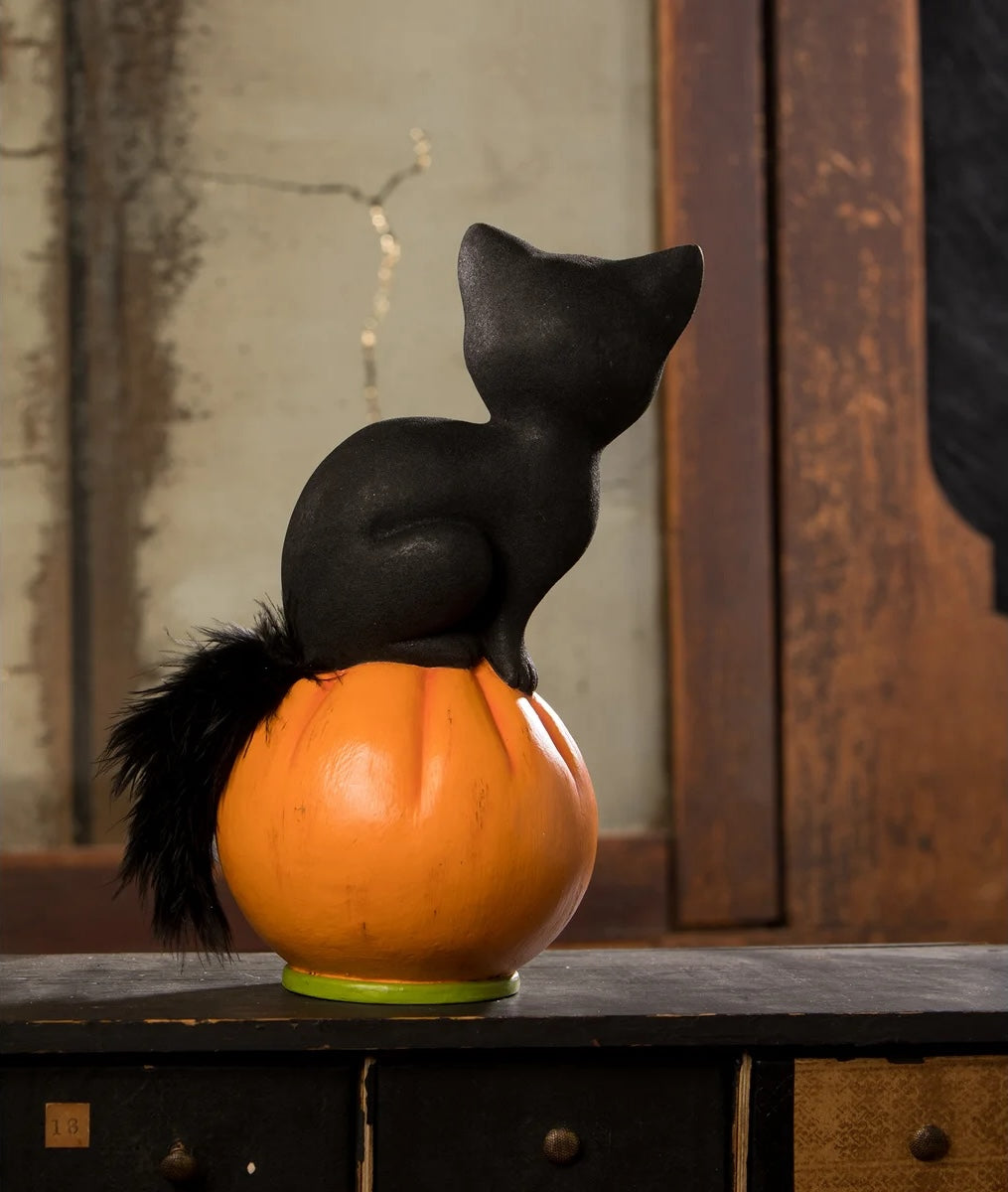 Bethany Lowe Vintage Seated Cat on Pumpkin