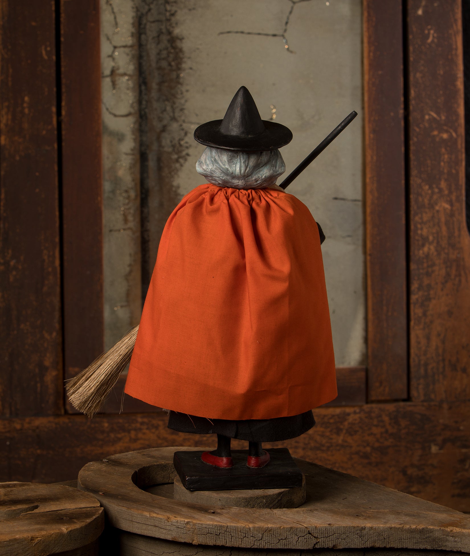 Bethany Lowe Vintage Witch with Broom Container