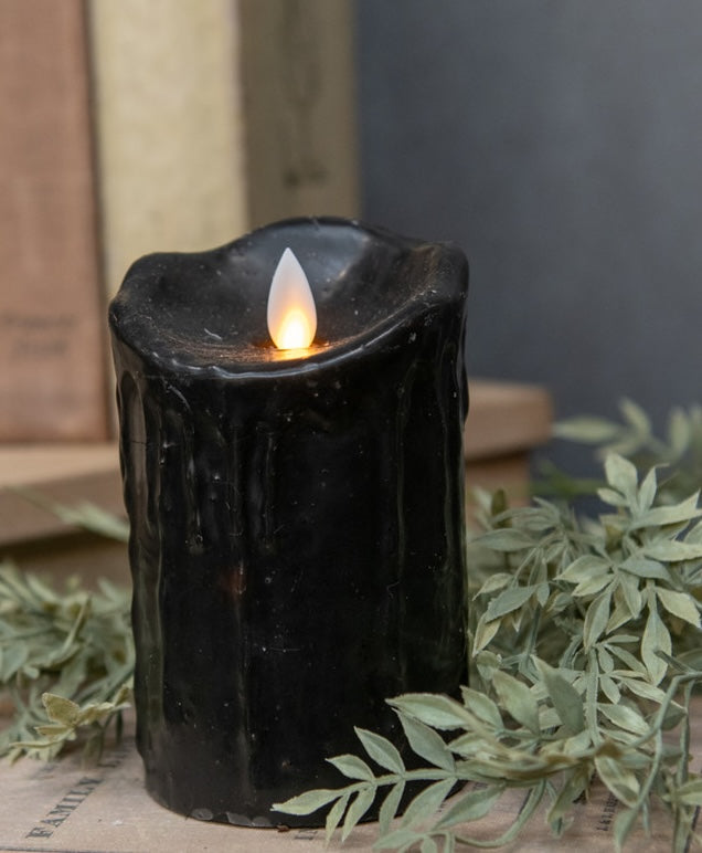 Black Pillar Candle with Fake Flame perfect for Halloween Decorating
