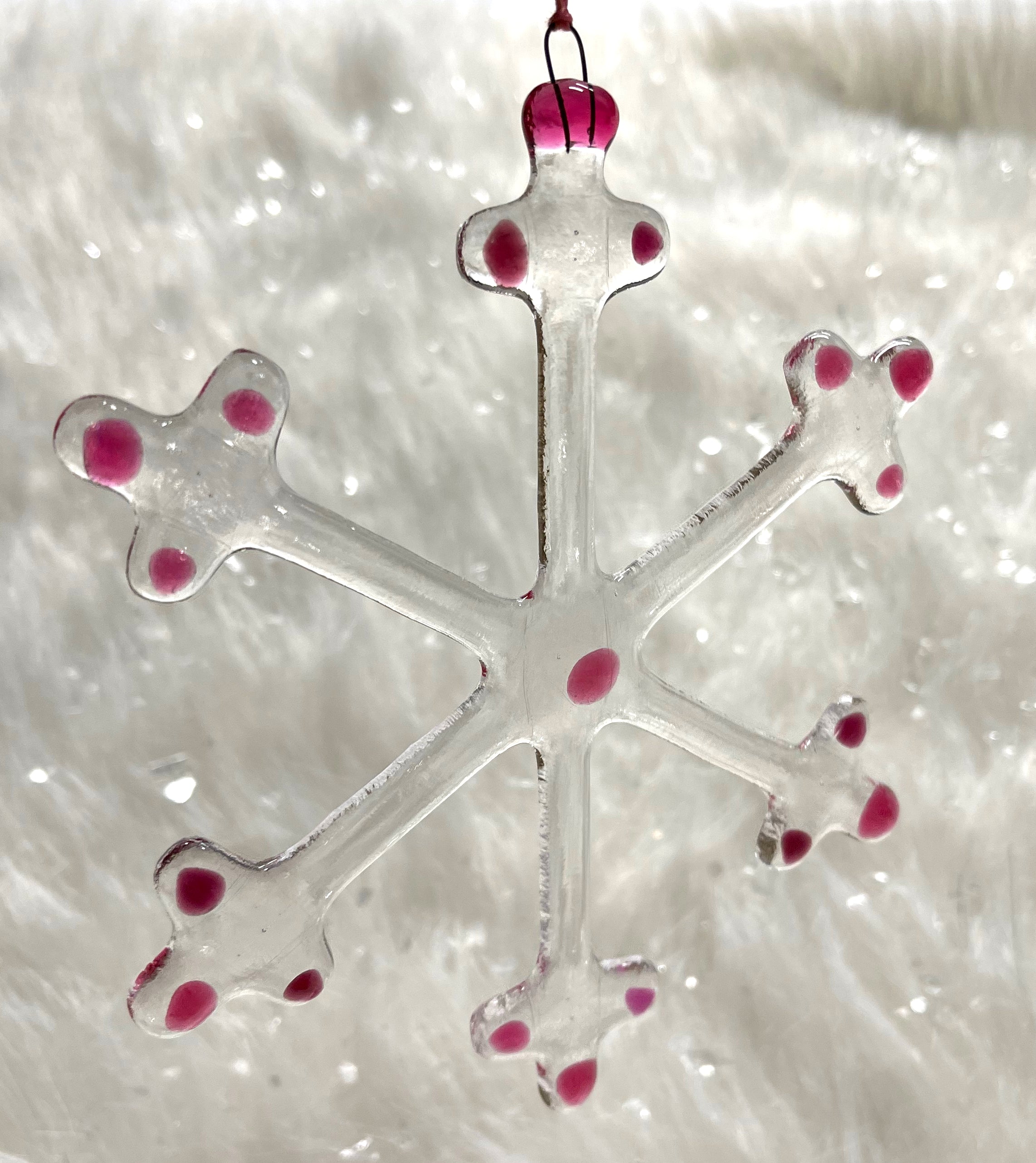 Berry Pink Glass Snowflakes, Set of 3, Crafted in the USA
