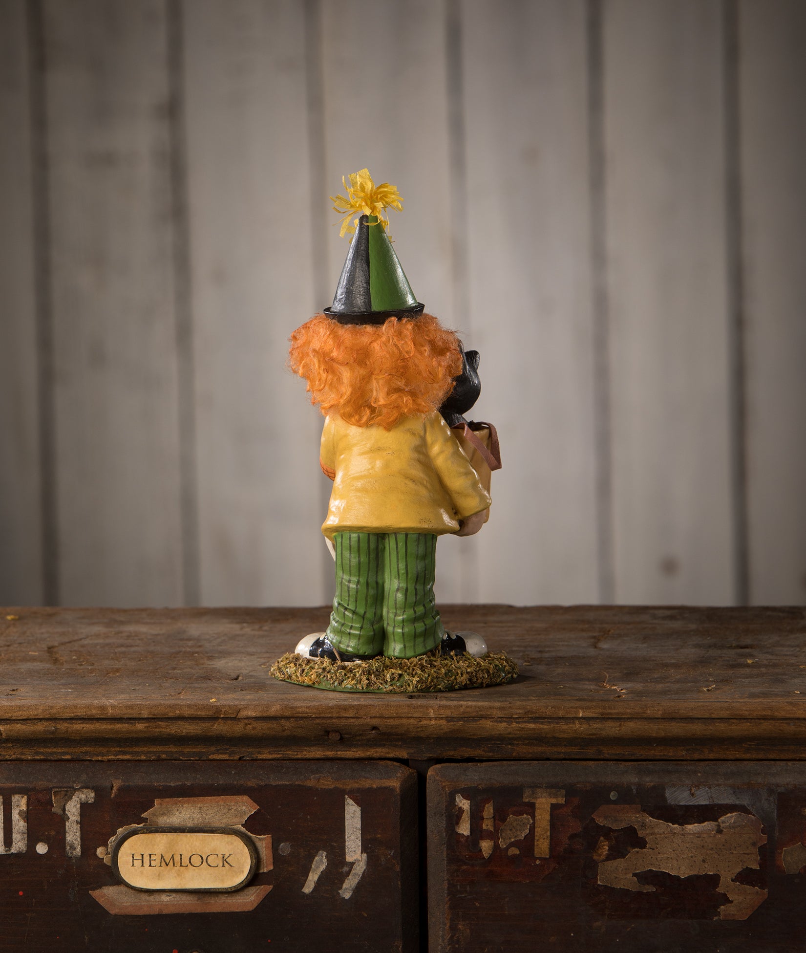 Clowning Around Carson Figurine, Girl Dressed in Clown Costume from the 2024 Bethany Lowe Halloween Collection