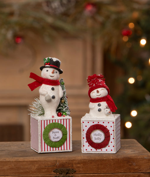 Merry & Bright Snowman on Block | Raggedy Pants Snowmen