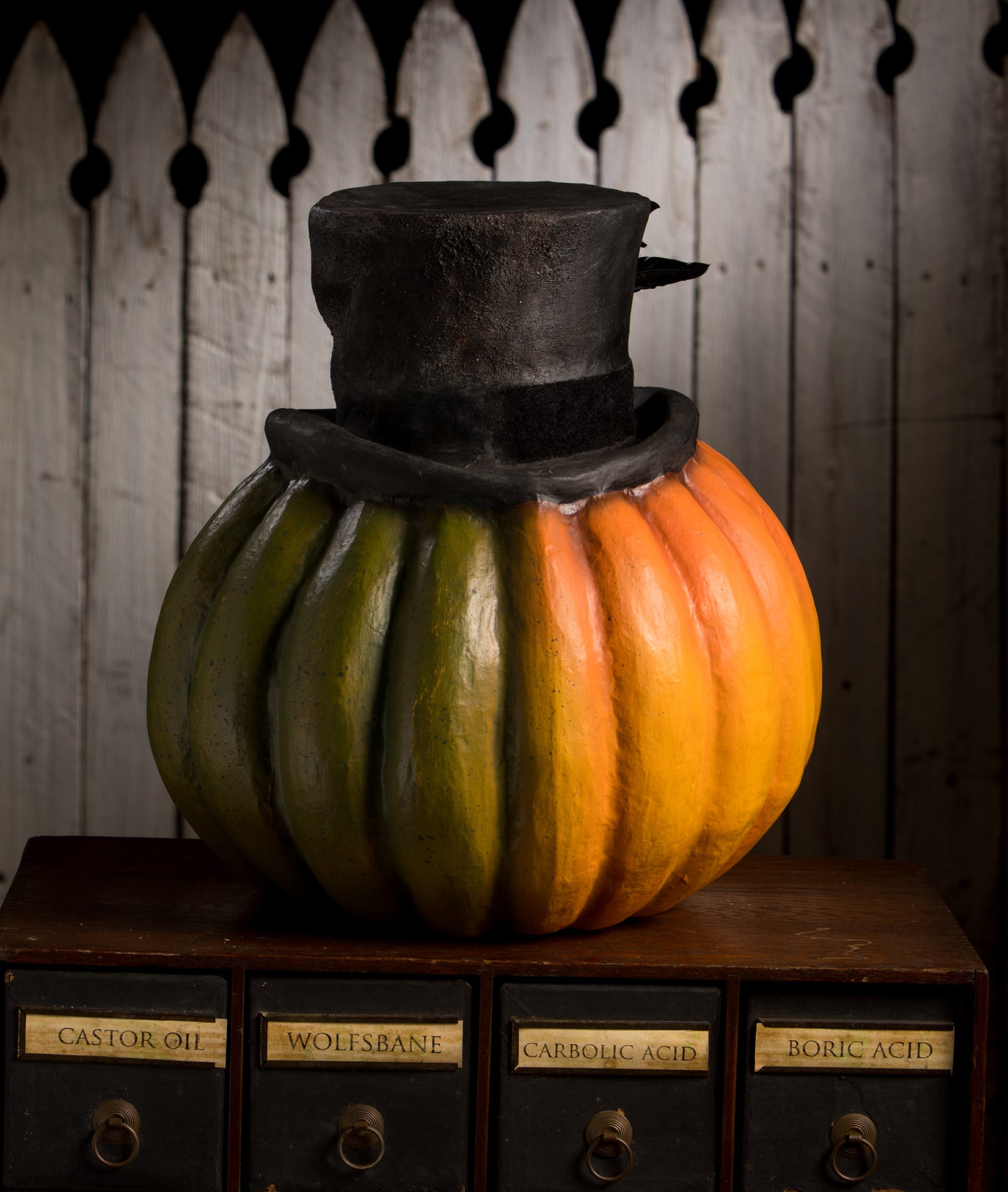 Dr. Jekyll & Mr. Hyde Pumpkin by Bethany Lowe - shown backside