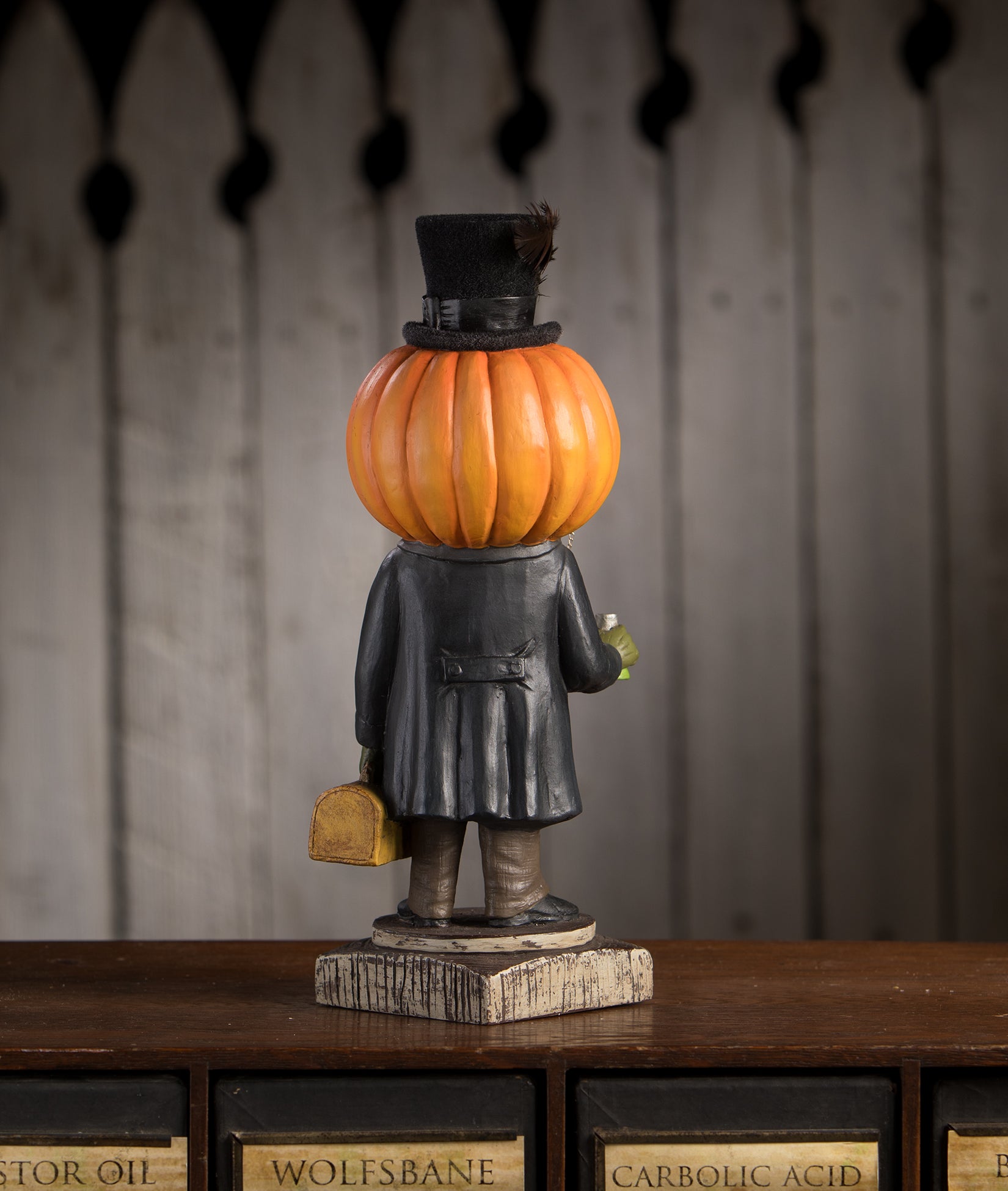 Dr. Jekyll Pumpkin Head Figurine by Bethany Lowe - shown backside