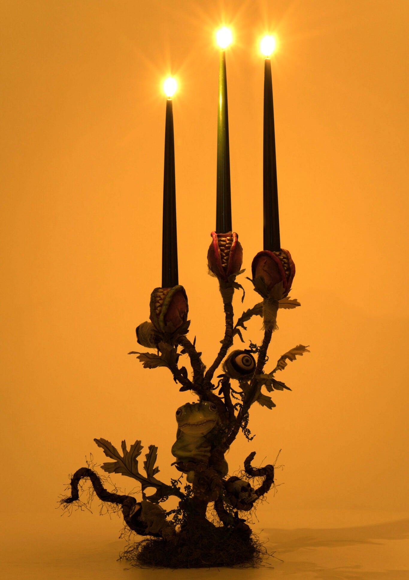 Enchanted Plant Candle Holder with Frog, Eyeballs, and Carnivorous Plants