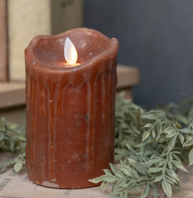 Farmhouse Candle with Flickering Flame, Ginger Brown