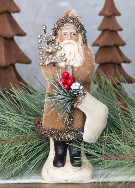 Fawn Velvet Belsnickle - Santa with Beige Coat - TheHolidayBarn.com
