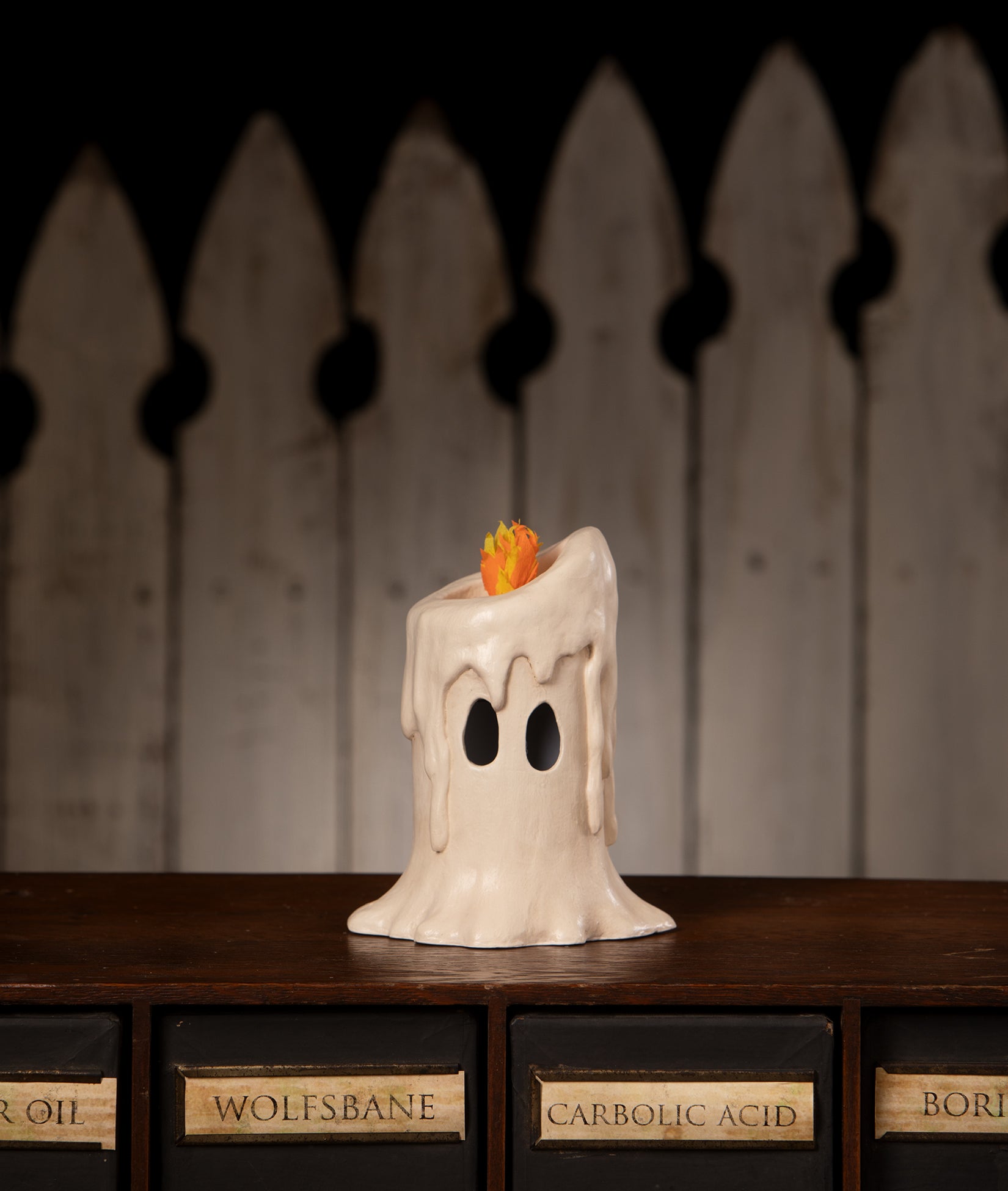Flam'in Ghost Candle Lumiinary from the Bethany Lowe Halloween Decorations Collection.