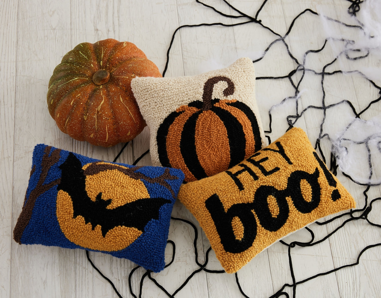 Full Moon Bat Hooked Pillow