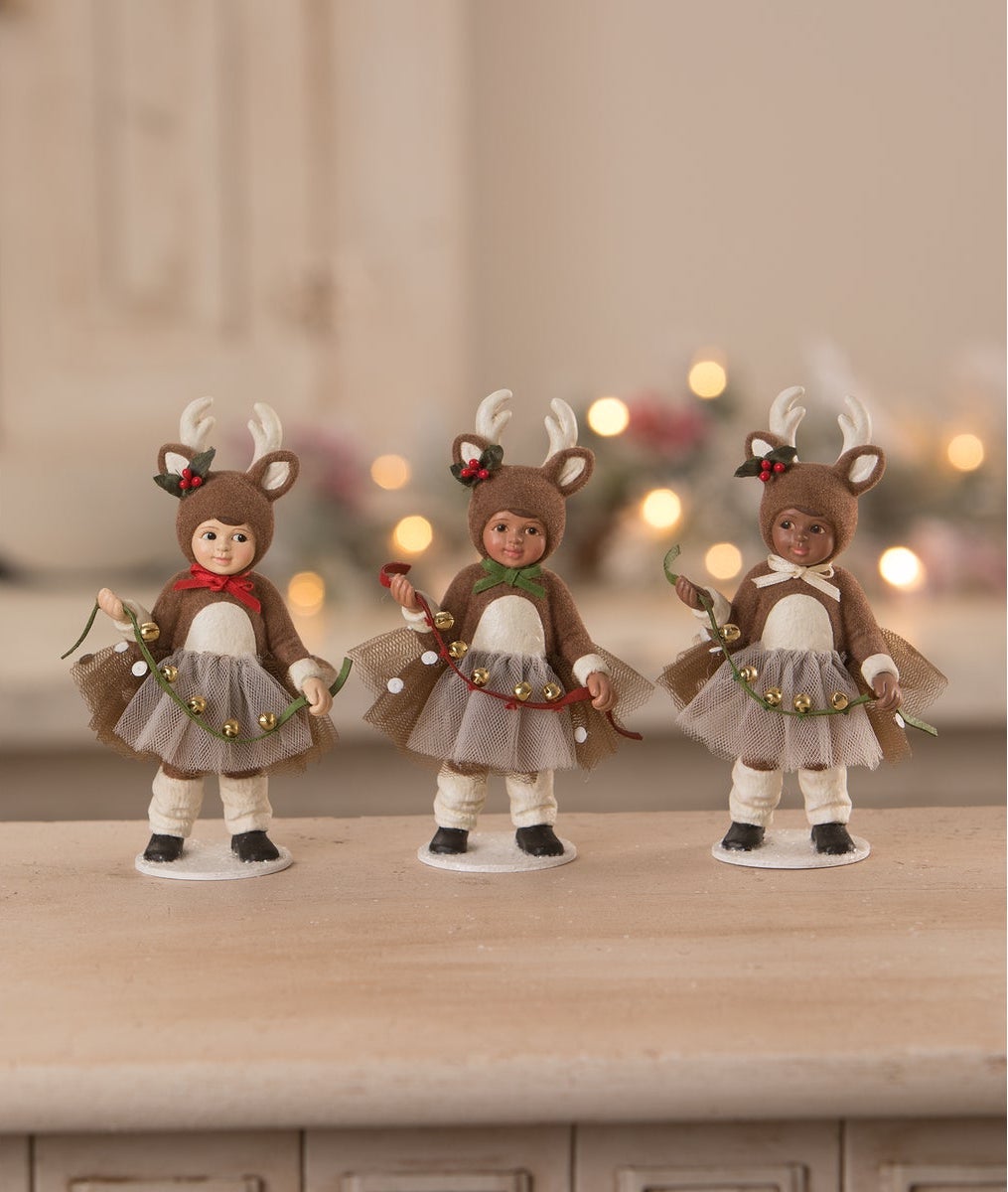Girls Dressed Up in Reindeer Costume - Cute Christmas Figurines