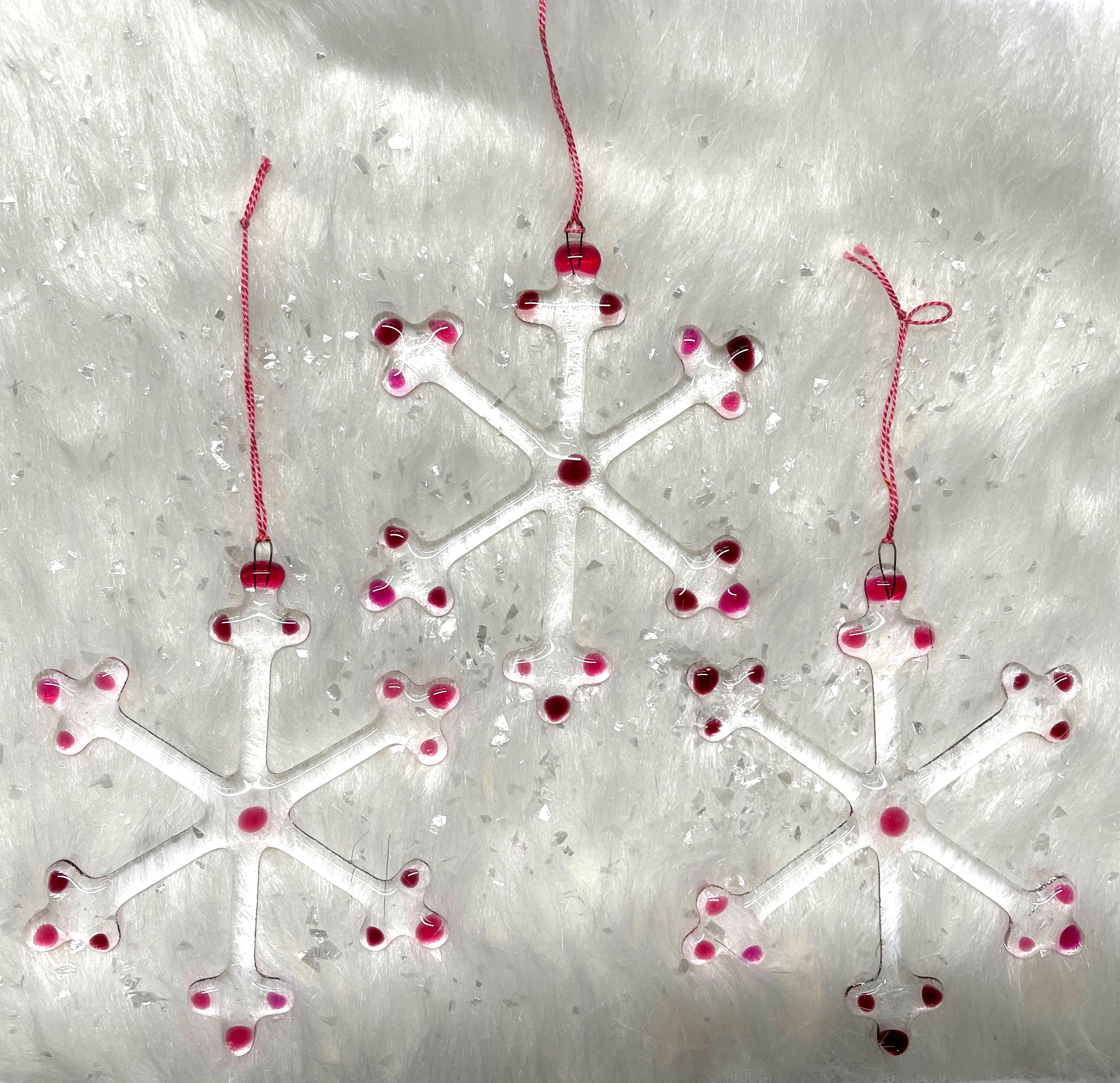 Berry Pink Glass Snowflakes, Set of 3, Crafted in the USA