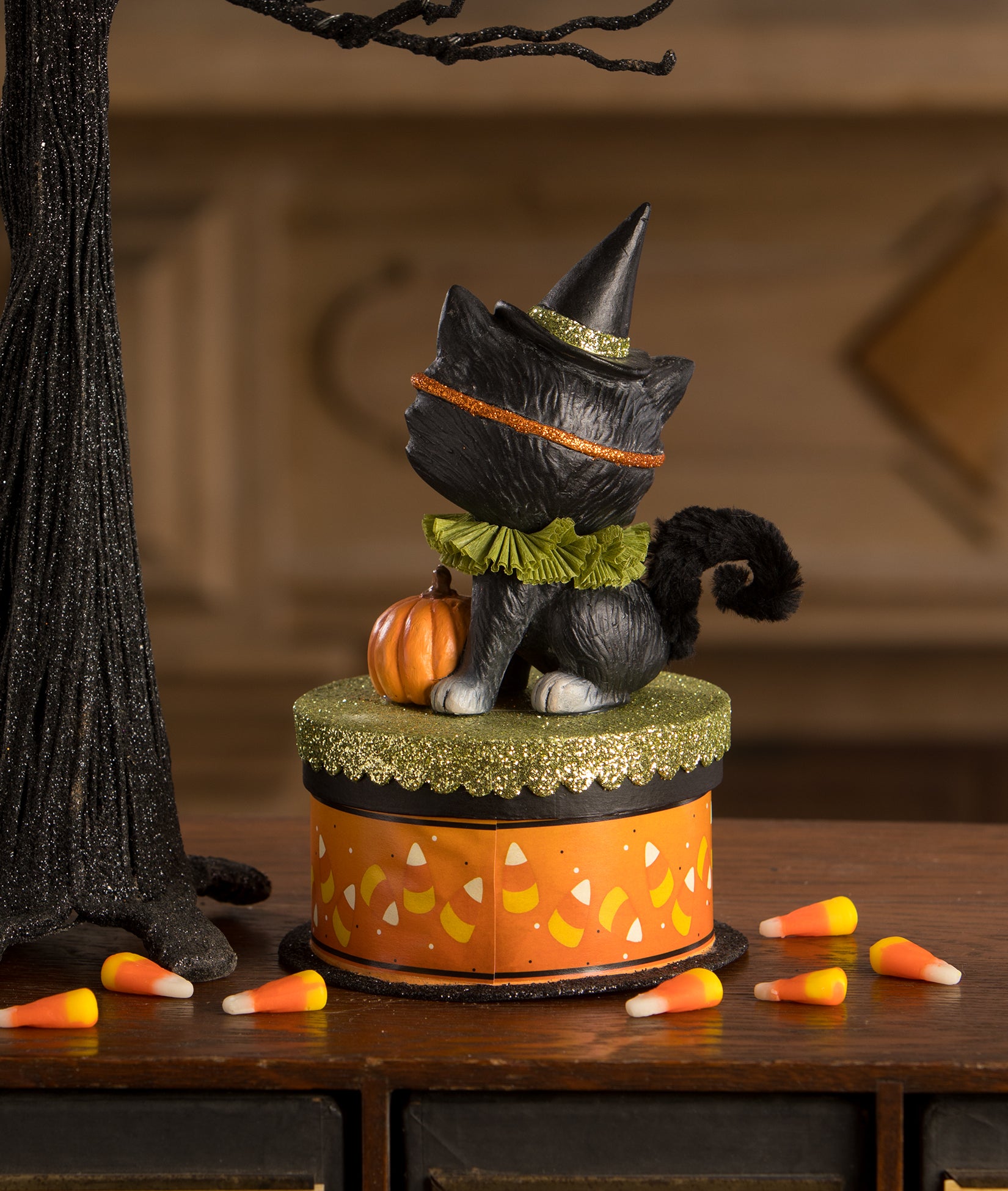 Bethany Lowe Halloween Kitty Binks on Box - Cute Cat Decorations
