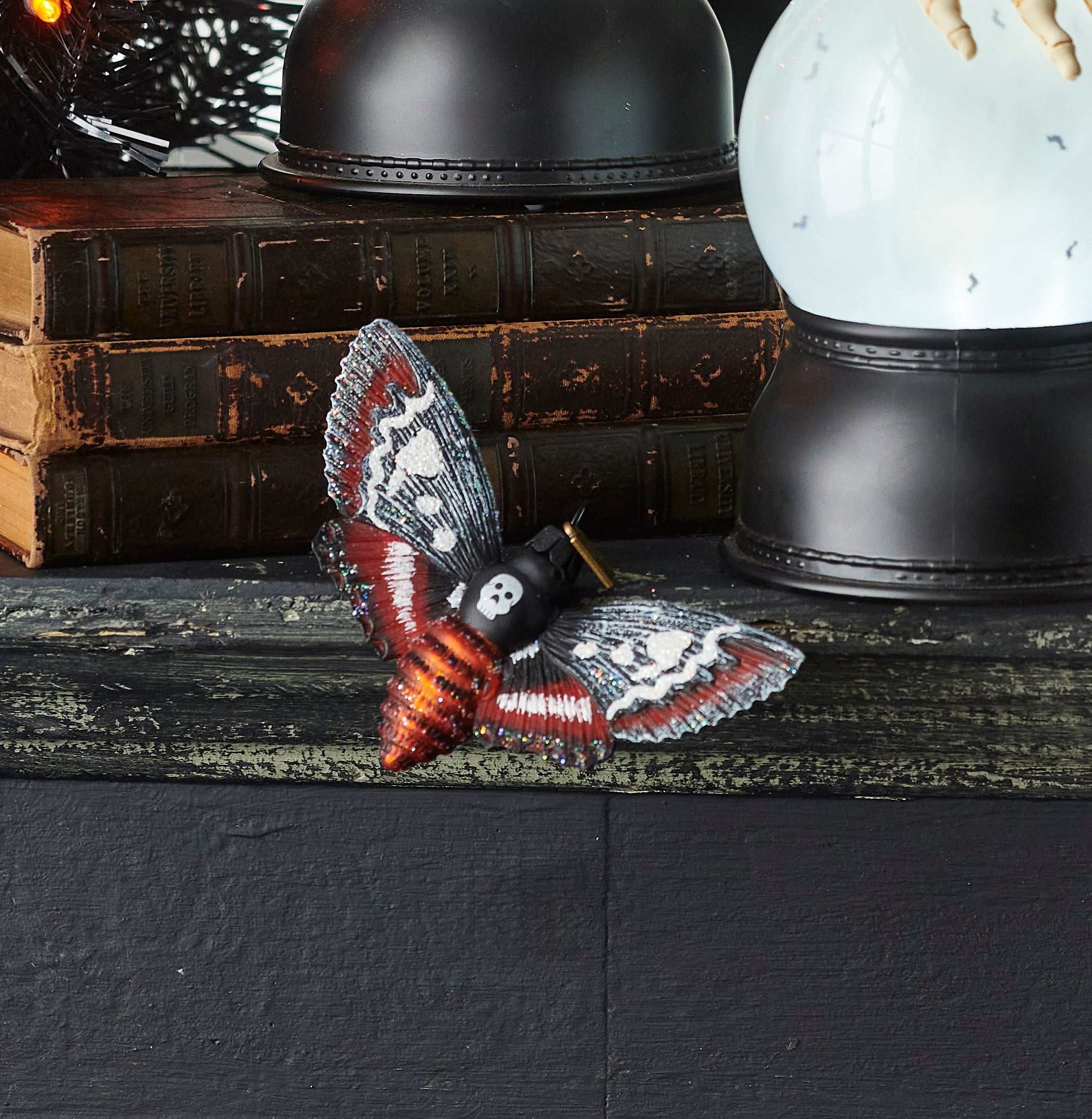 Halloween Moth Ornament with Skull