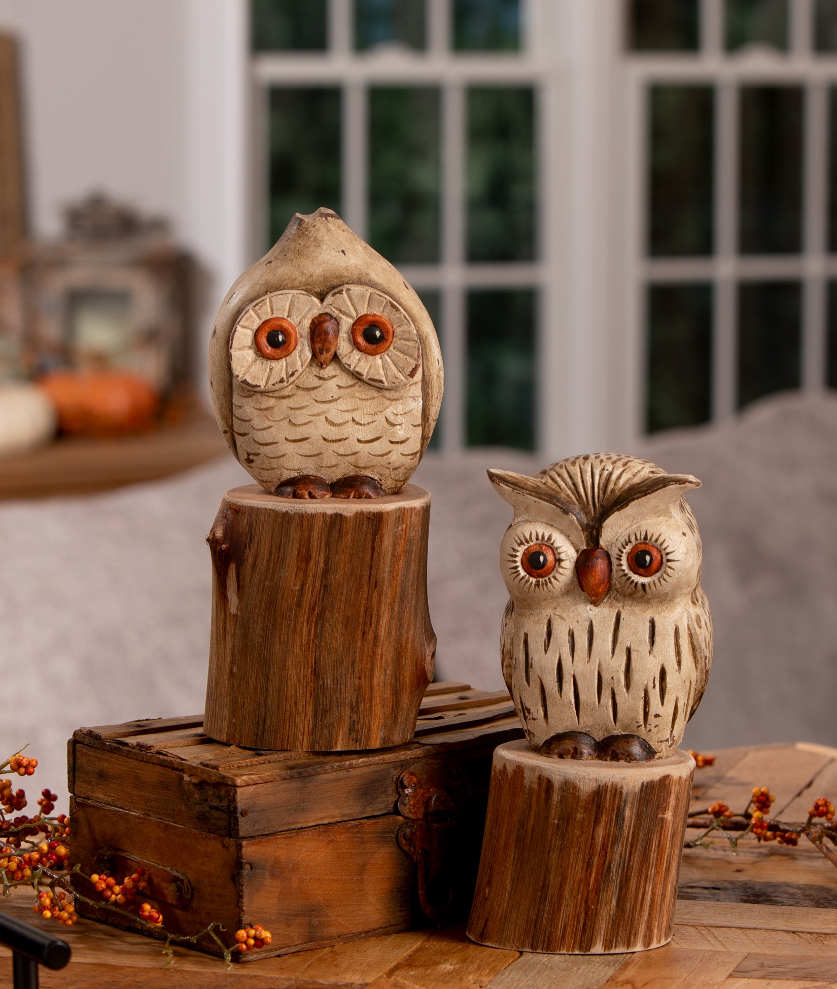 Hand-carved Wood Owl, 8"