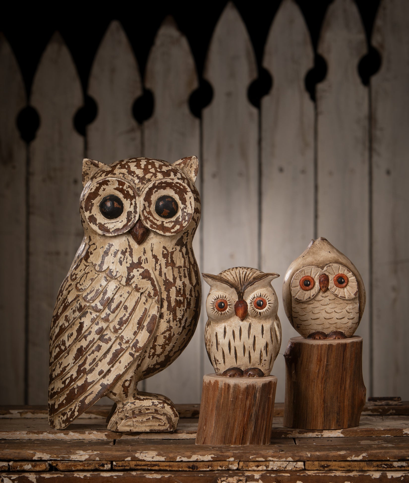 Hand-carved Wood Owl, 12"