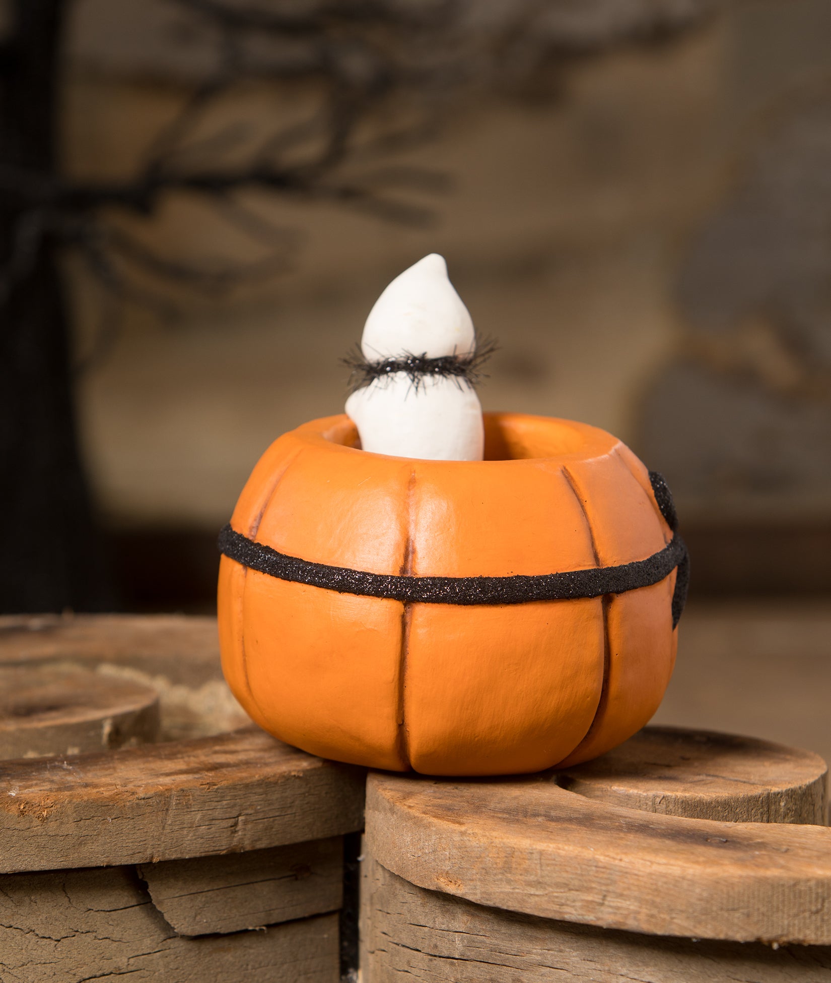Jack O' Lantern & Peeking Boo Ghost Figurine - Backside