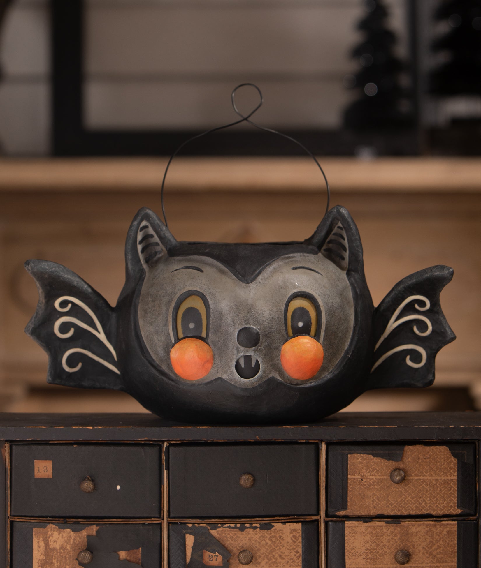 Johanna Parker Batty Barnum Bucket, Paper Mache Bat Bucket