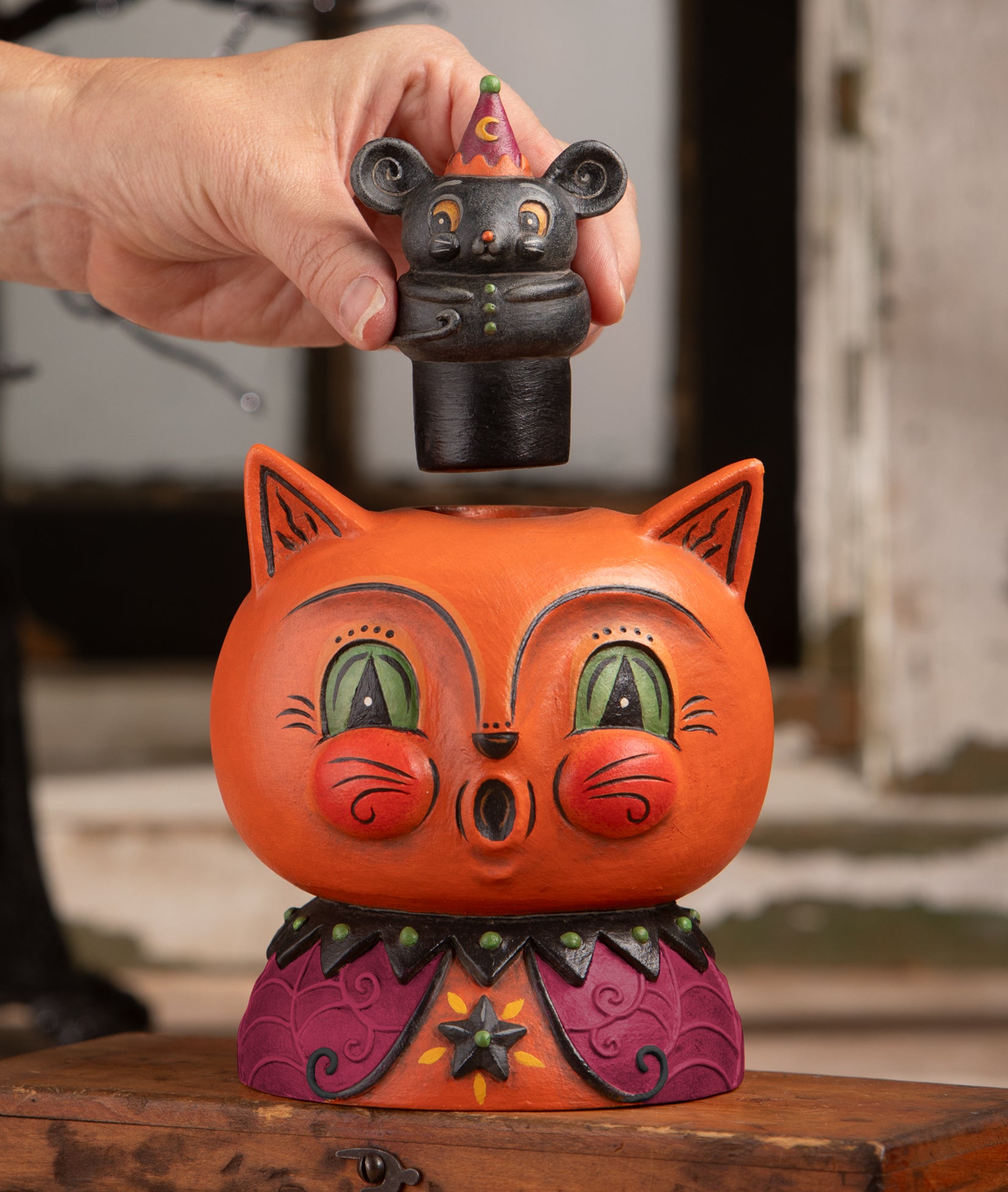 Johanna Parker Copper Cat & Merlin Mouse Container with removable lid