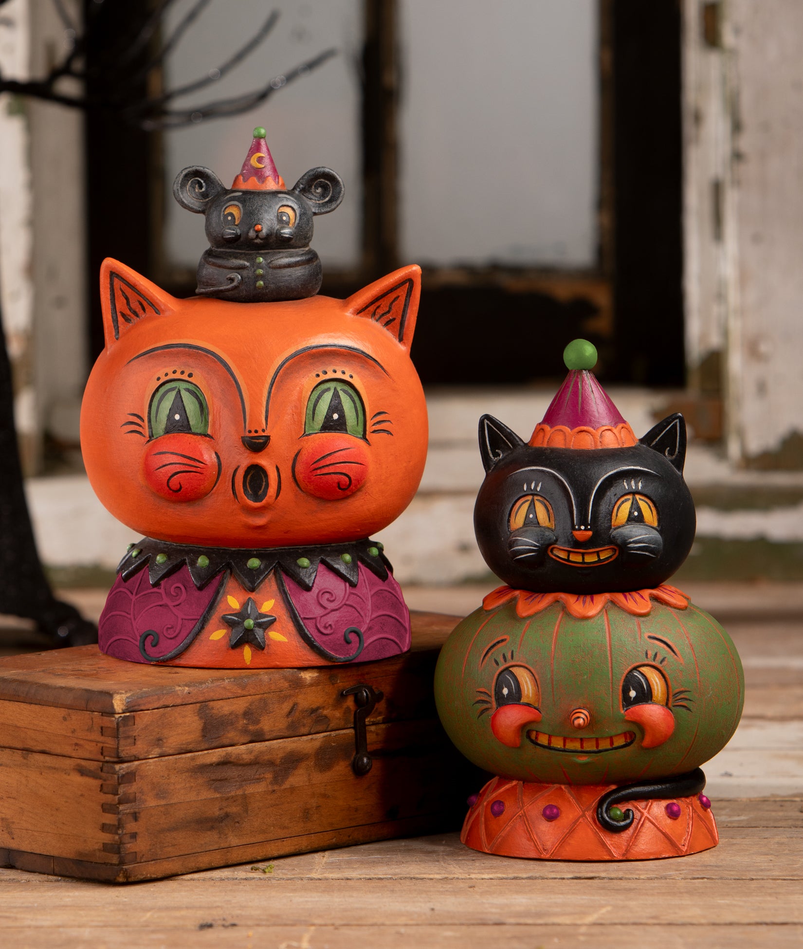 Johanna Parker Halloween Decorations featuring Jolly Jack-O-Melon and Copper Cat with Merlin Mouse Containers