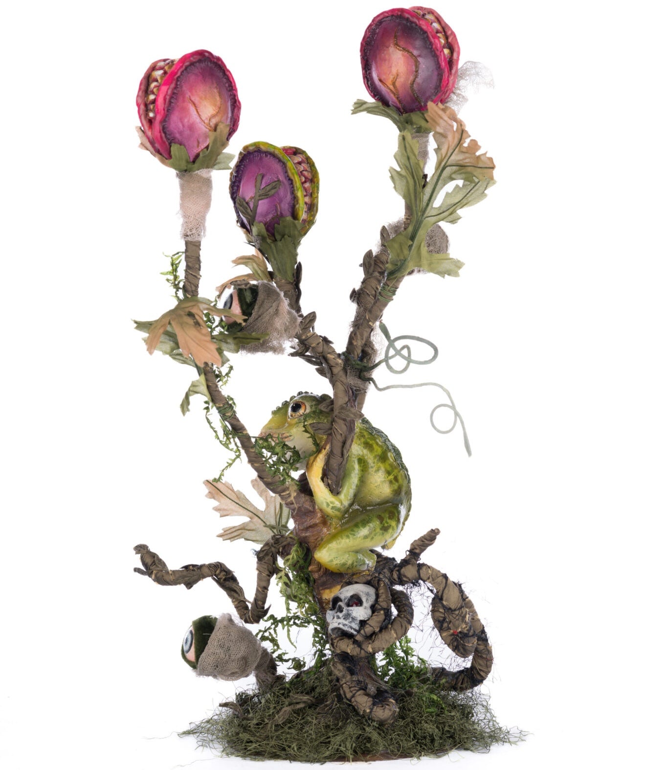Enchanted Plant Candelabra with Frog - Halloween Candle Holder