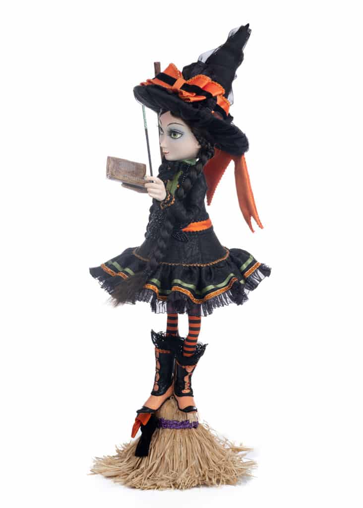 Katherine's Collection Hilary Blackroot Witch on Broom with Spellbook & Magic Wand