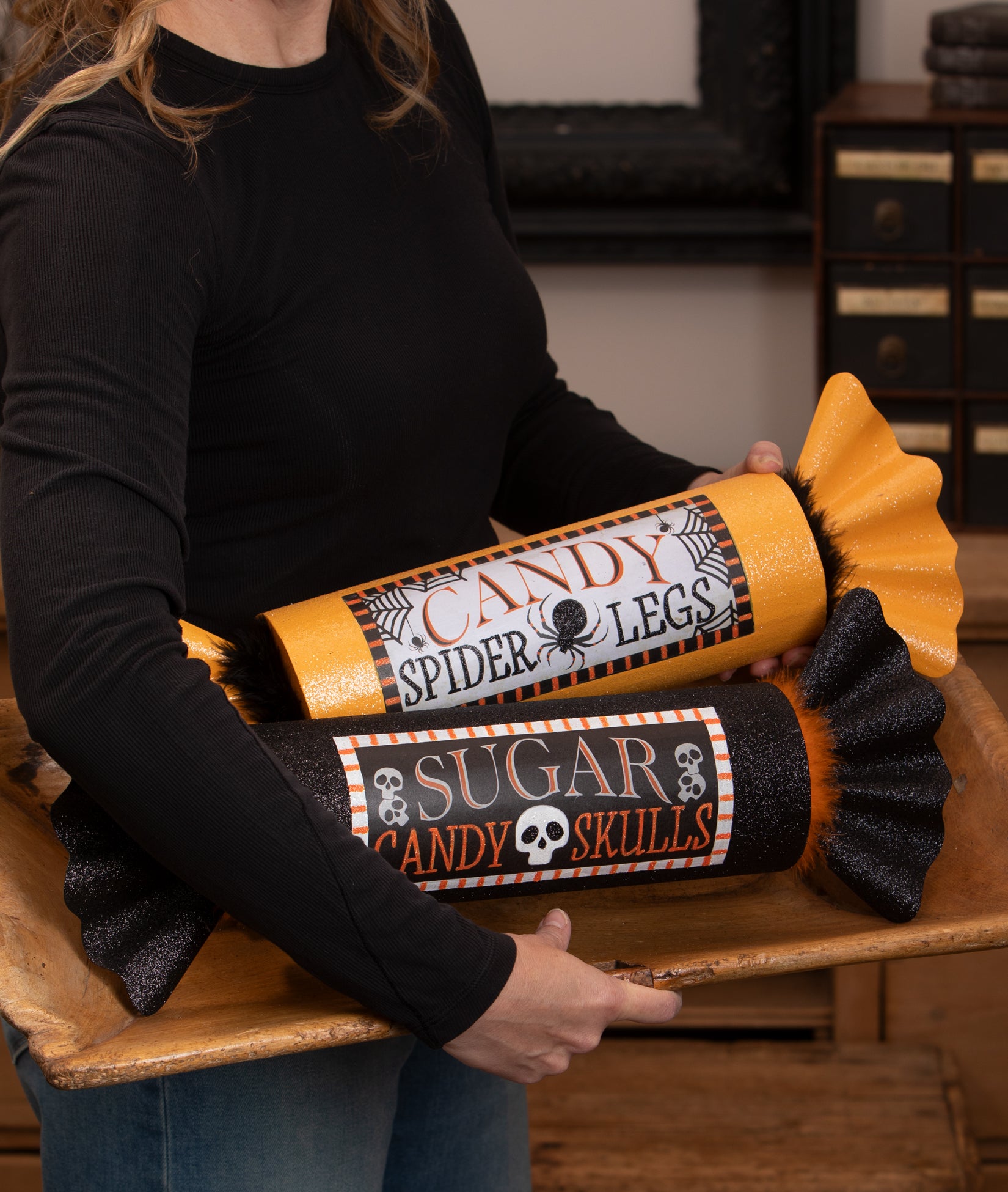 Large Wrapped Halloween Candy Decor Display made from tin.