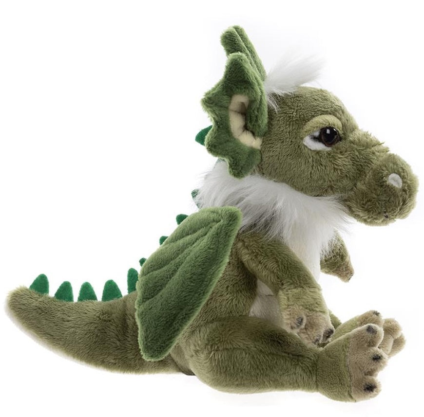 Little Plush Dragon, green stuffed animal - sideview