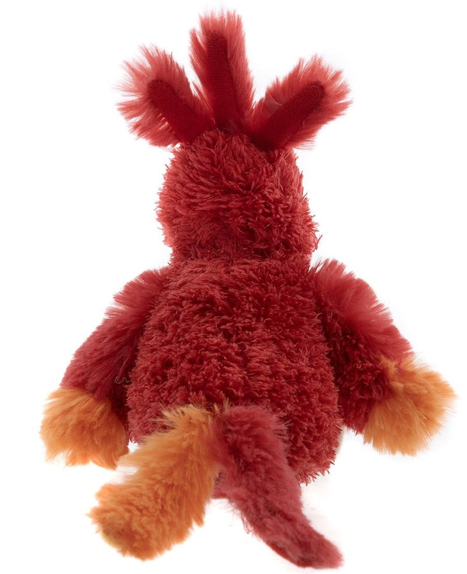Firebird, little red bird plush stuffed animal shown rear view