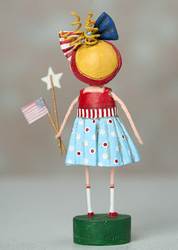 Lori Mitchell American Spirit Figurine Girl with a big 4th of July bow in her hair holding a USA flag in her hand