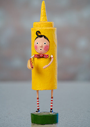 Lori Mitchell Matty Mustard Figurine holding a hot dog