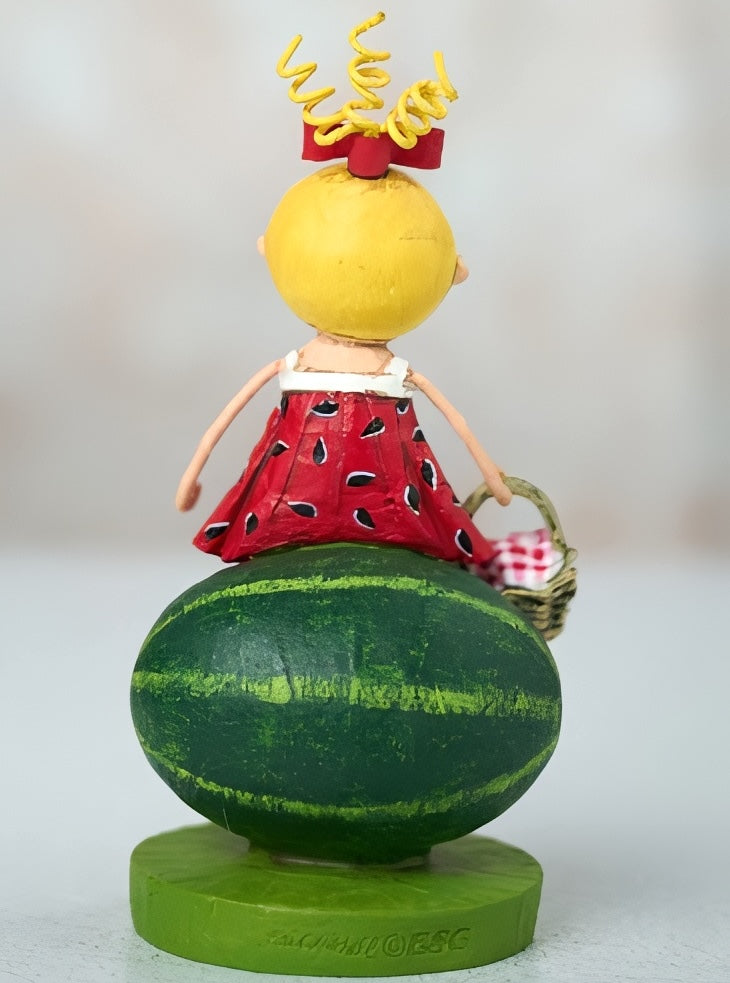 Lori Mitchell Sugar Baby Watermelon Girl Figurine, shown backside.
