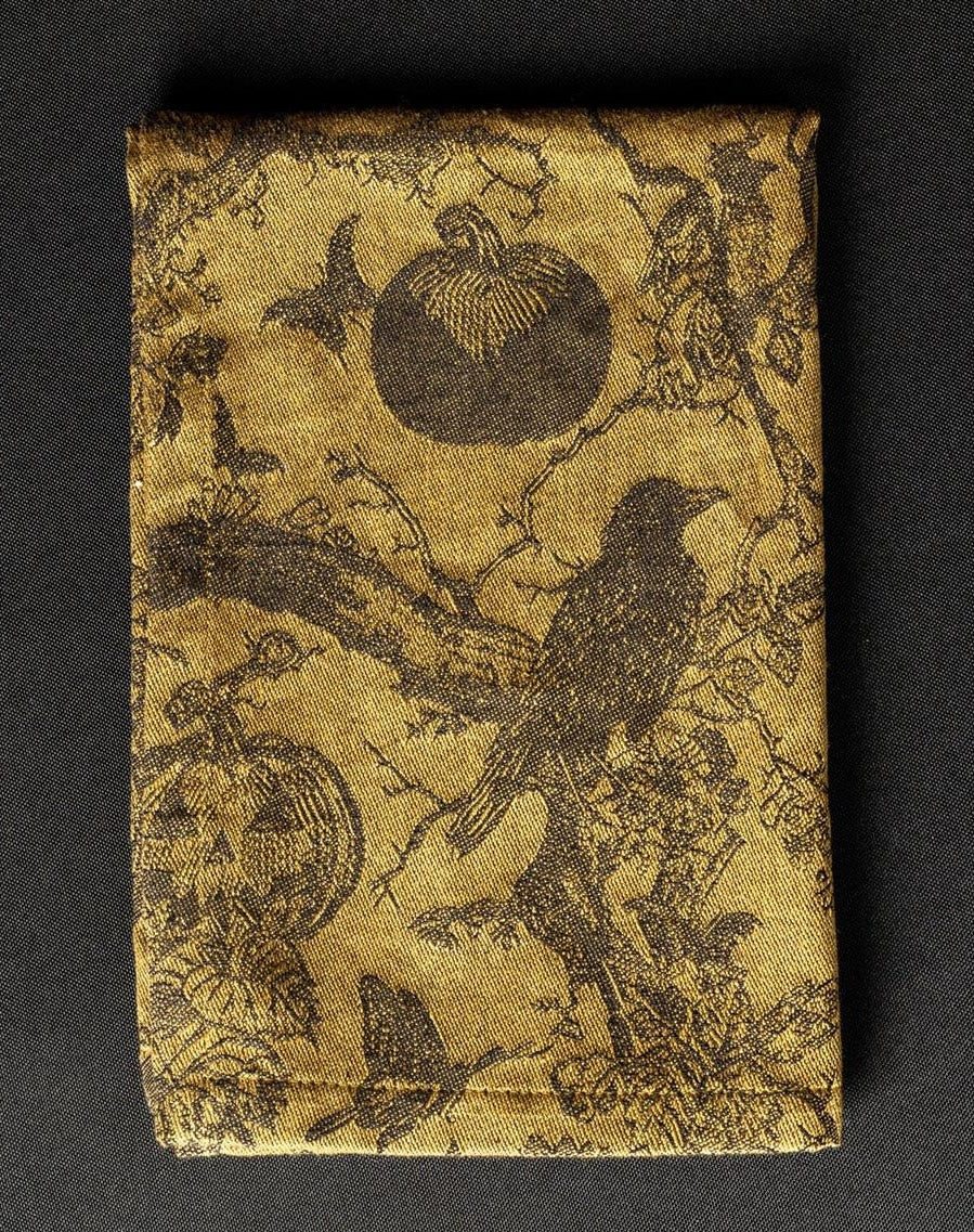 Midnight Messenger Cloth Napkins, black & Gold Halloween Theme with Edgar Allen Poe feel.