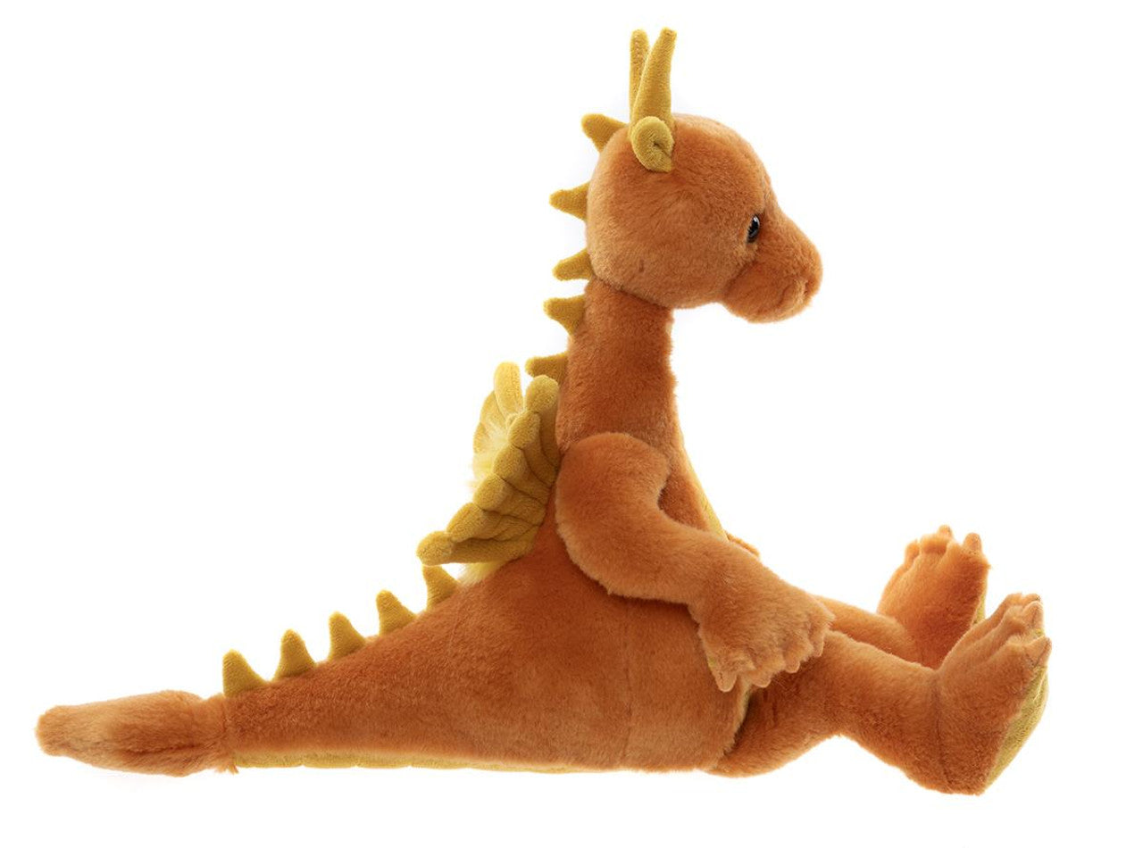 Charlie Bears Dragon with Orange and Yellow Plush. Diamonds stuffed animal shown side view.