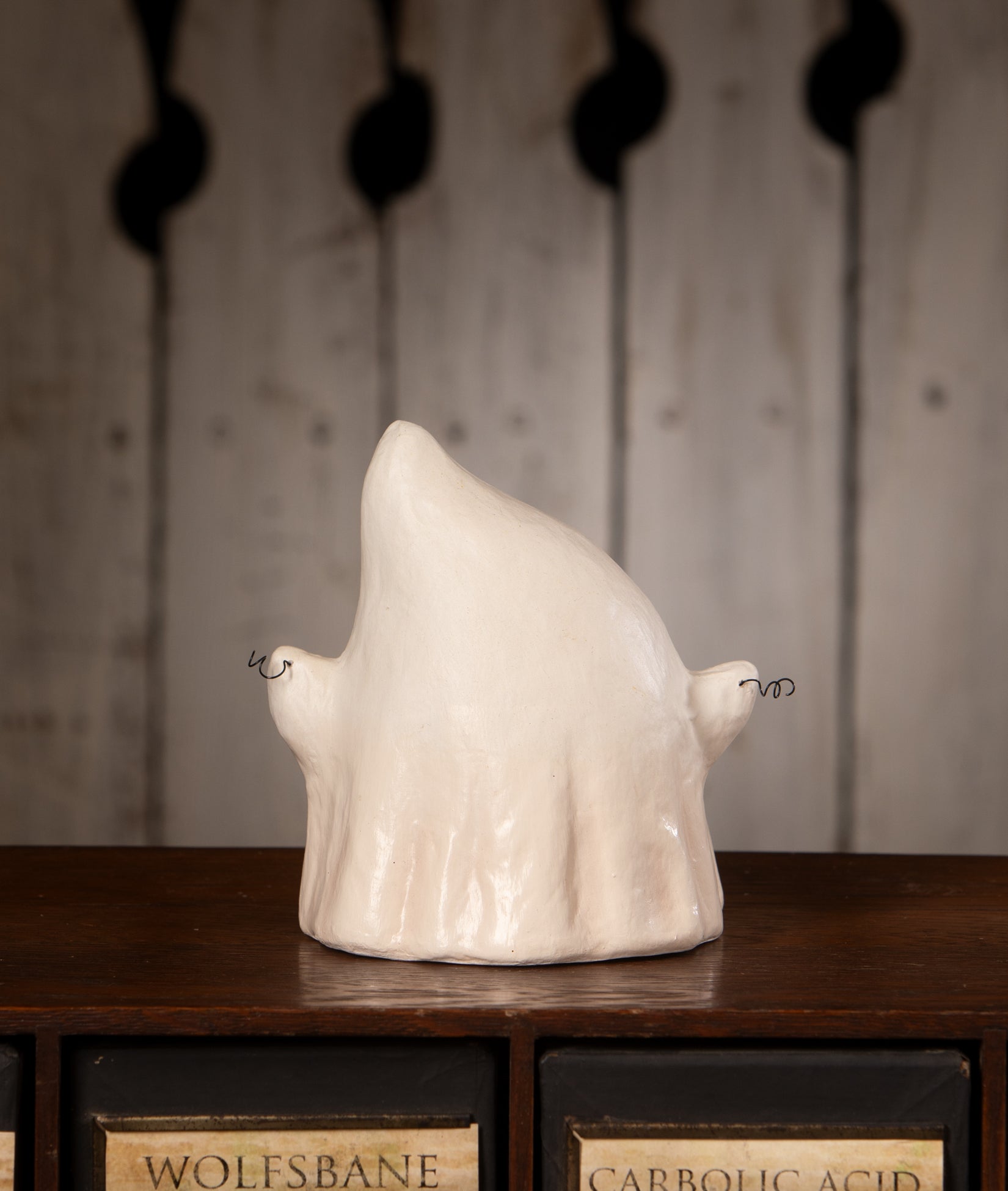 Paper Mache Ghost (shown backside) from the 2026 Bethany Lowe Halloween Collection.