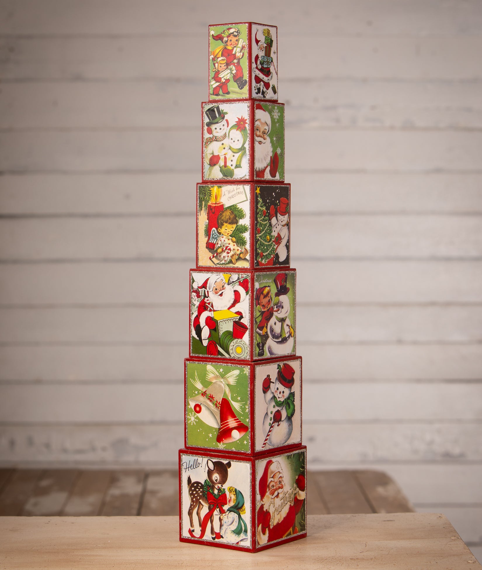 Retro Christmas Stacking Blocks with Vintage Images from Holiday Postcards