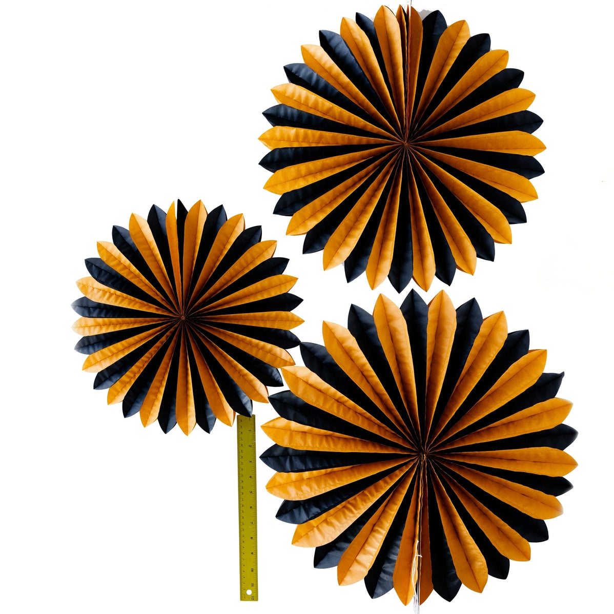 Retro Halloween Decorations - Black & Orange Stripe Tissue Paper Fans