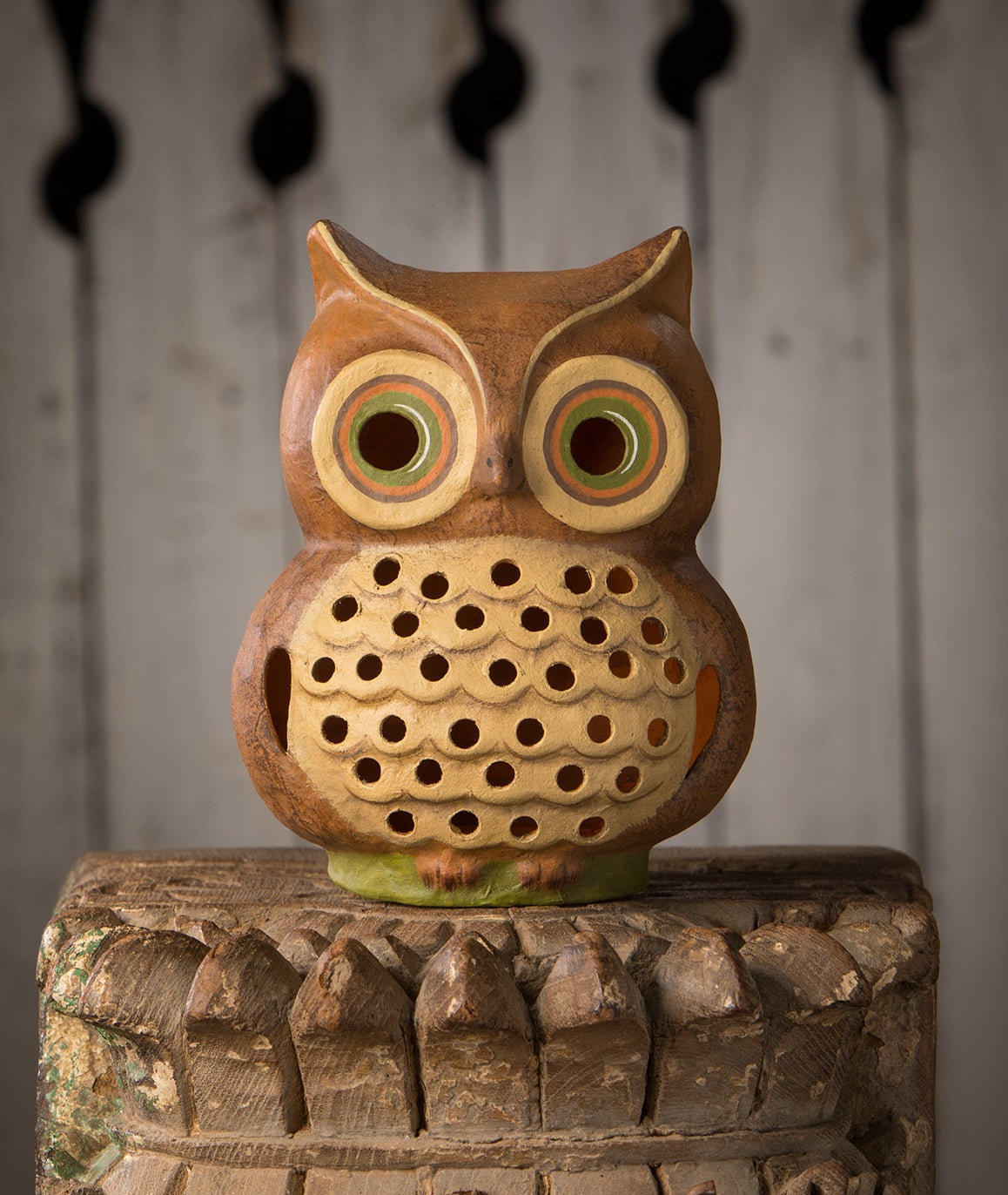 Retro Owl Luminary, Paper Mache