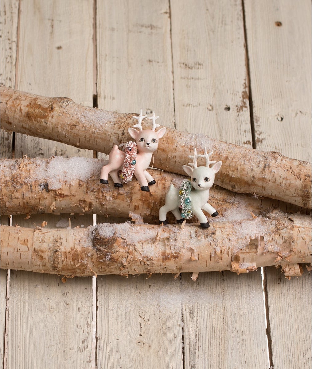 Retro Christmas Decorations, pink and blue deer ornaments