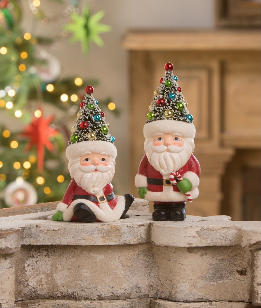 Retro Santa Seated with Tree Hat shown with Retro Standing Santa