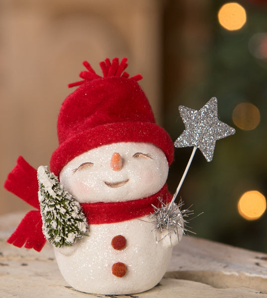 Shining Star Snowgirl - Snowman with Star Wand and Red Hat & Scarf
