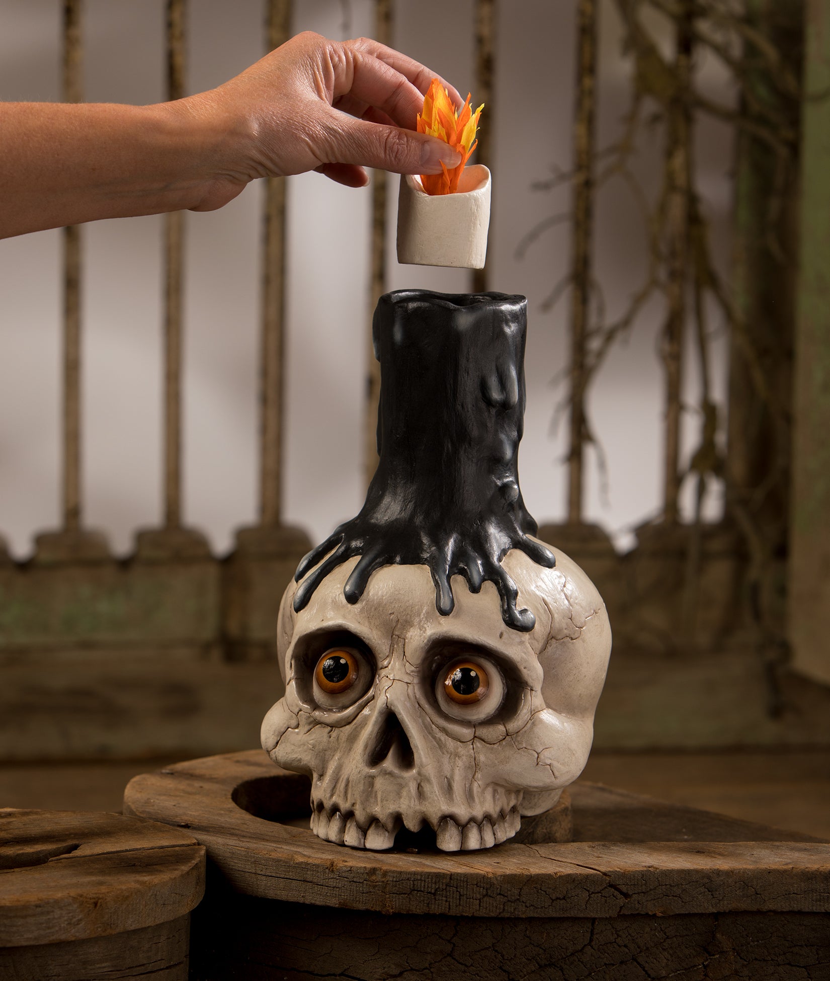 Skull Candle Holder with Black Candle