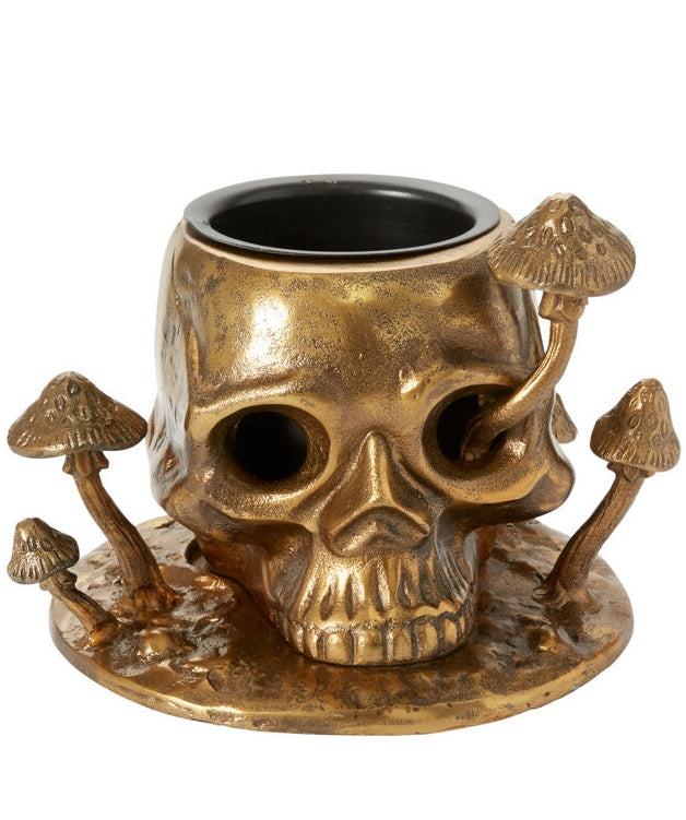 Antique Gold Skull & Mushroom Planter