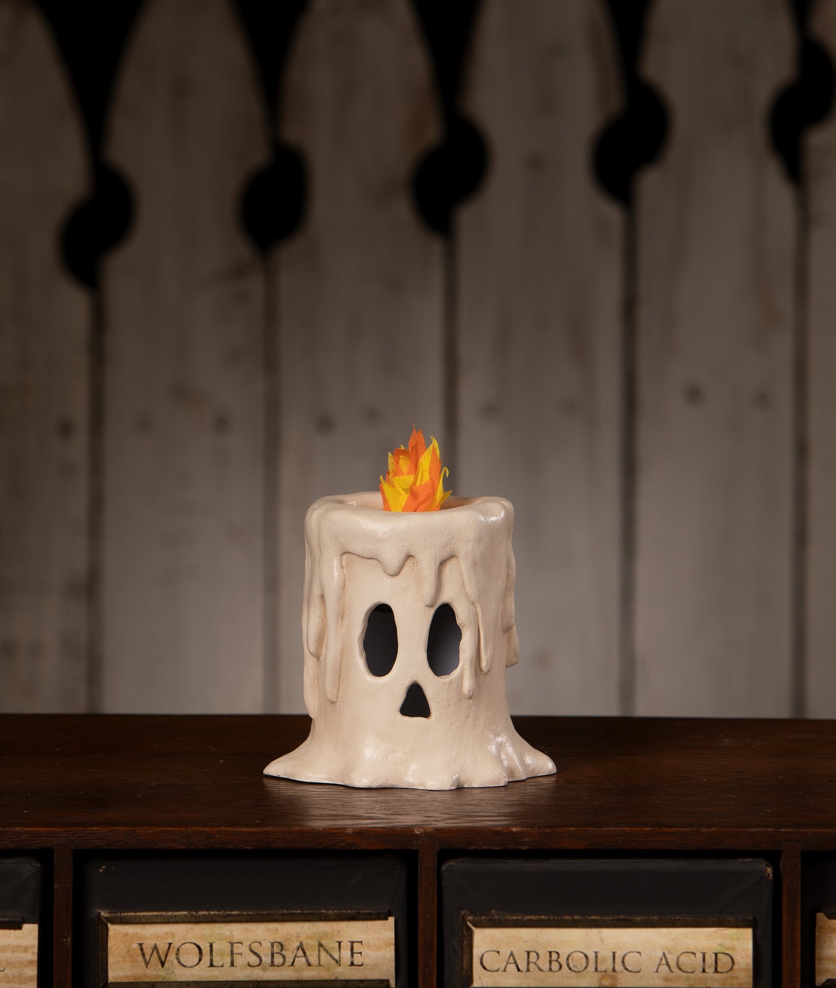 Bethany Lowe Ghost Candle Luminary - Flam'in Candle from the 2026 Halloween Collection.